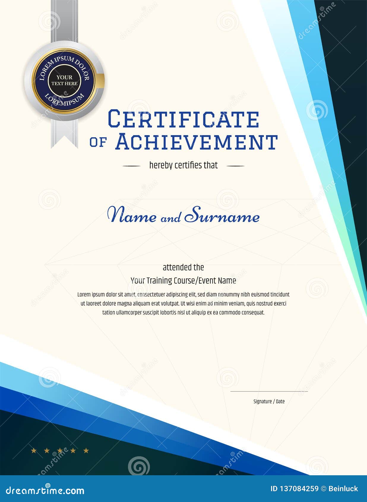 Modern Certificate Template with Elegant Border Frame, Diploma With Class Completion Certificate Template