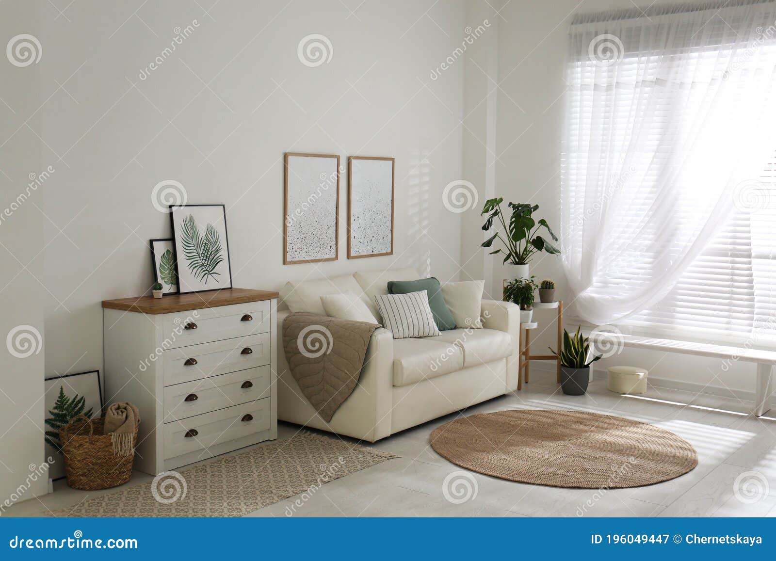 Modern Chest of Drawers in Living Room. Interior Design Stock Image