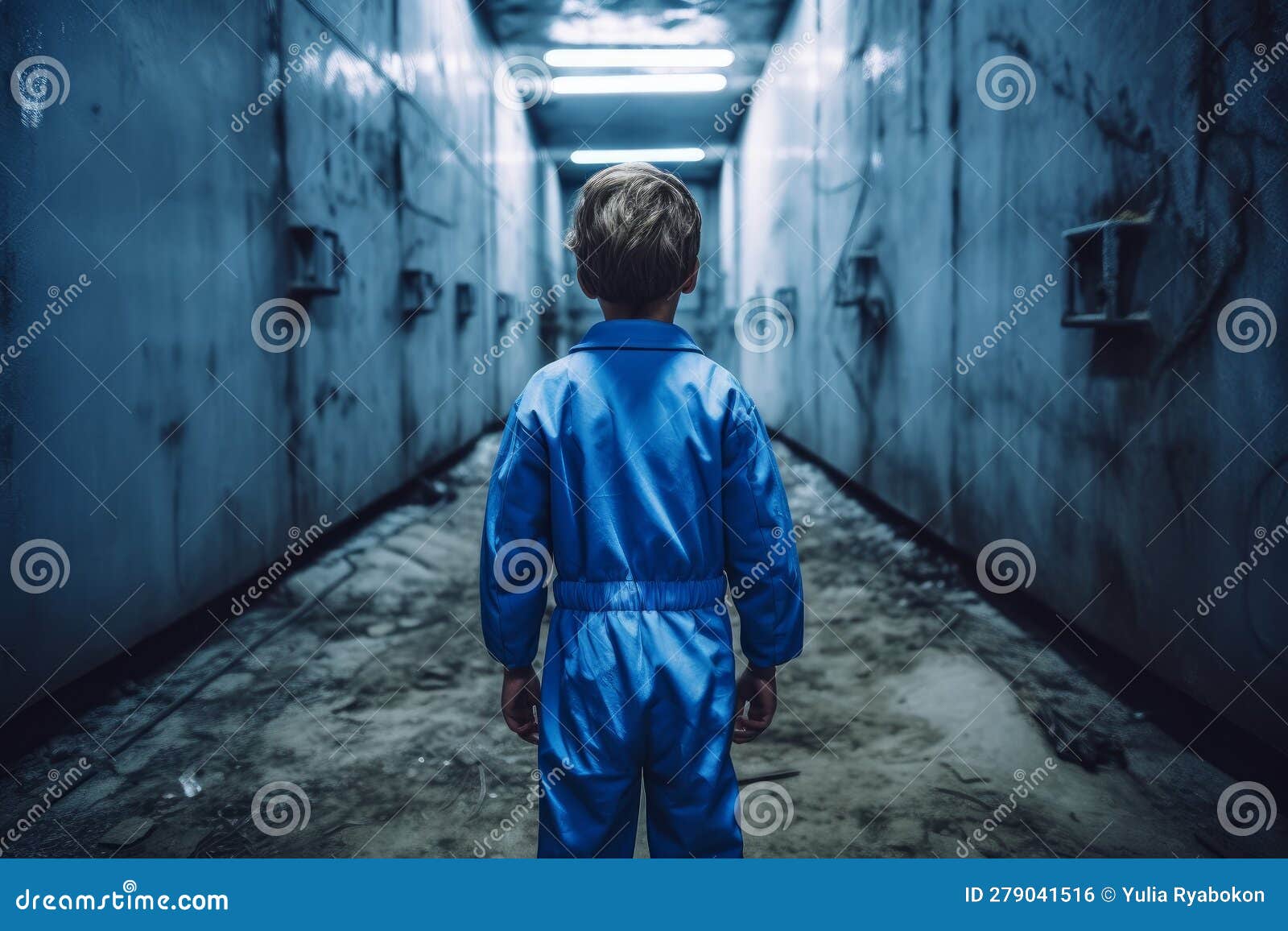 Modern Child Boy Underground Bunker. Generate Ai Stock Photography