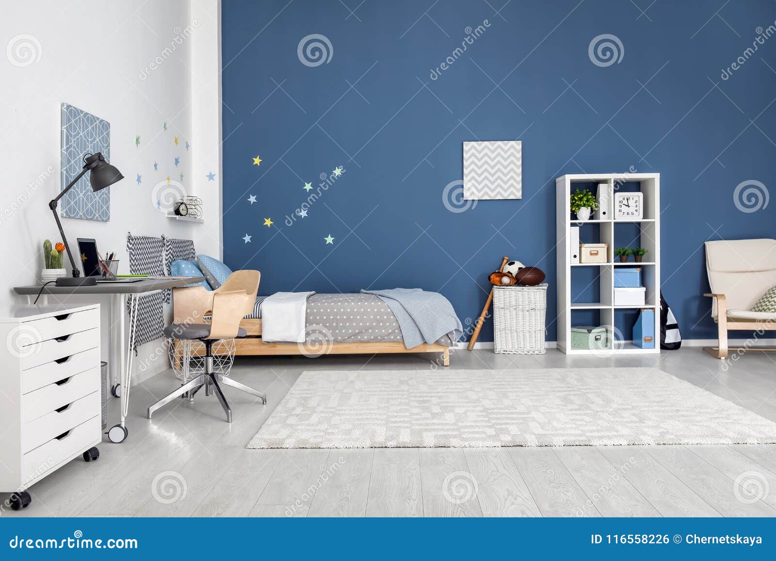 modern child room interior with comfortable bed