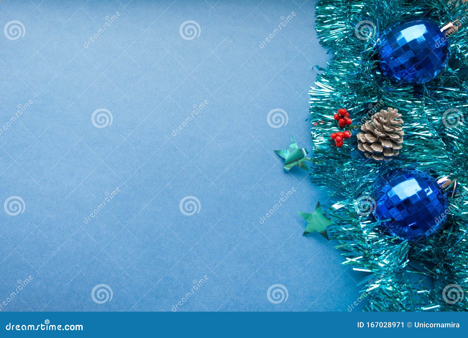 Modern Christmas Decorations, Blue Baubles Ornaments and Silver Cone on ...