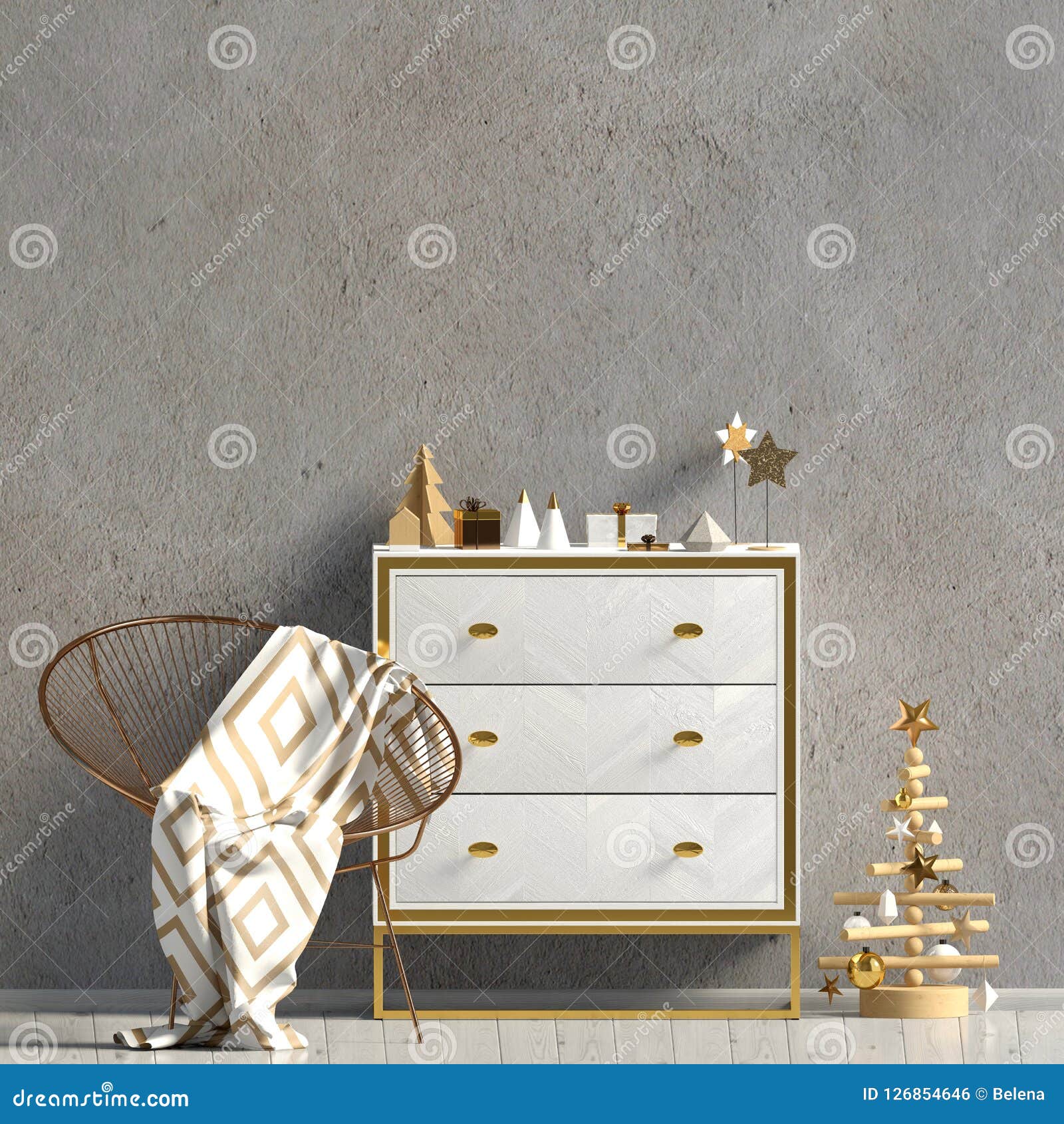 Modern Christmas Interior With Dresser Scandinavian Style Wall