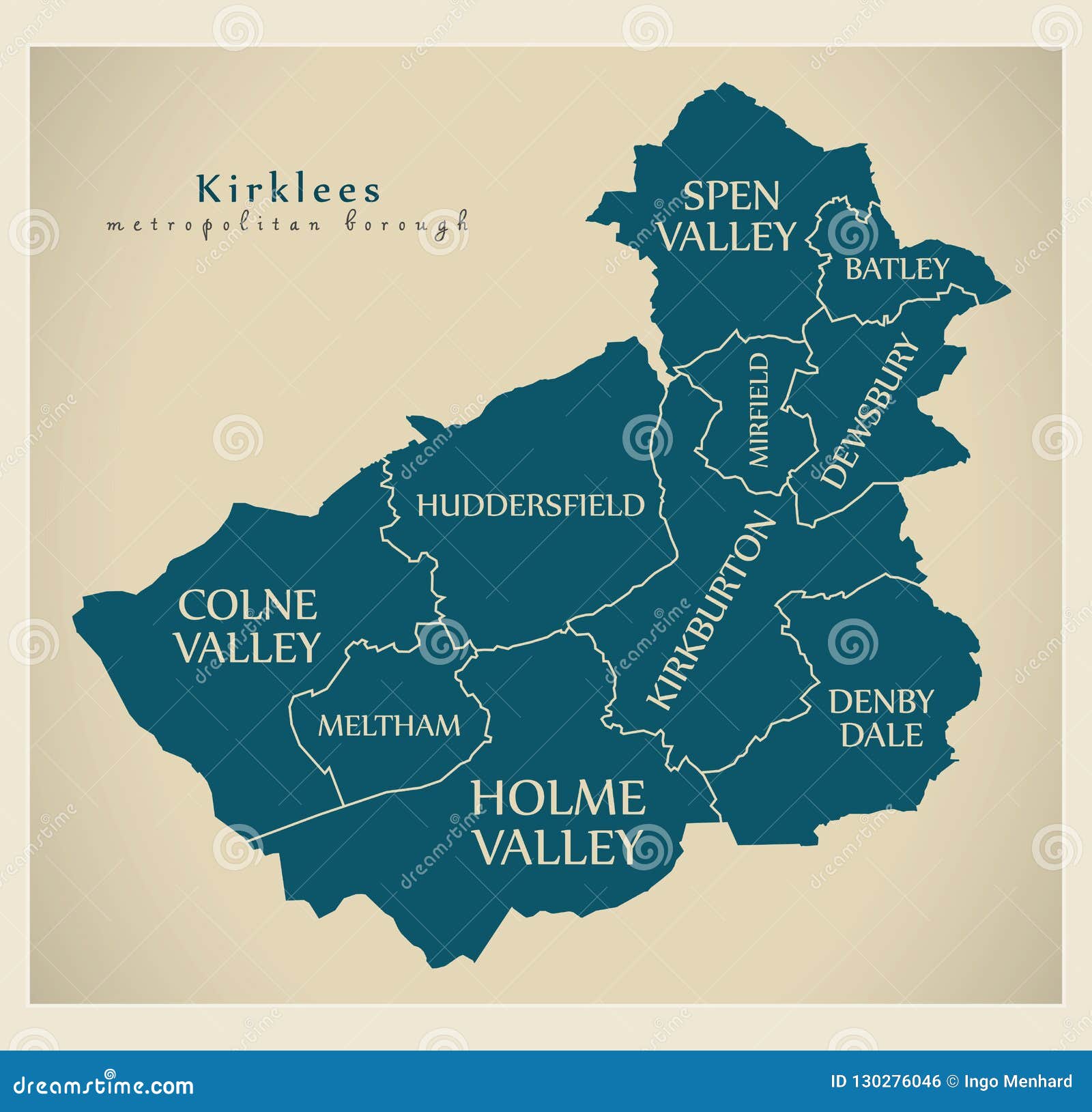 Kirklees Metropolitan Borough Map England UK Labelled Black ...