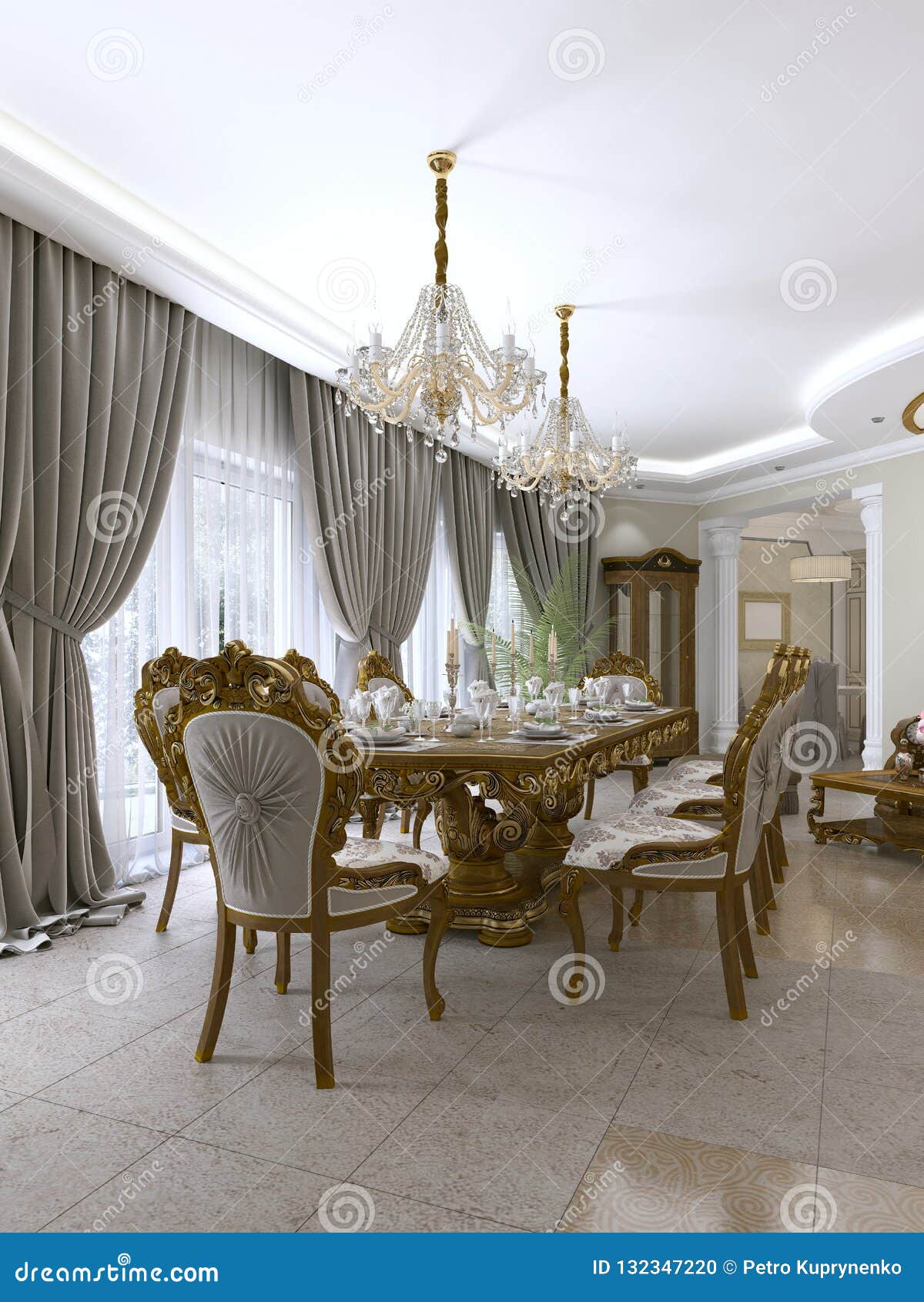Modern Classic Dining Table in a Luxurious Baroque Living Room with ...