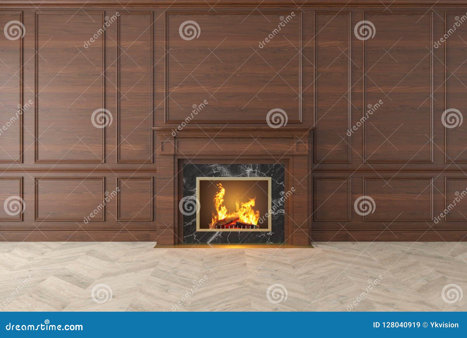 Modern Classic Wood Interior With Fireplace Wall Panels