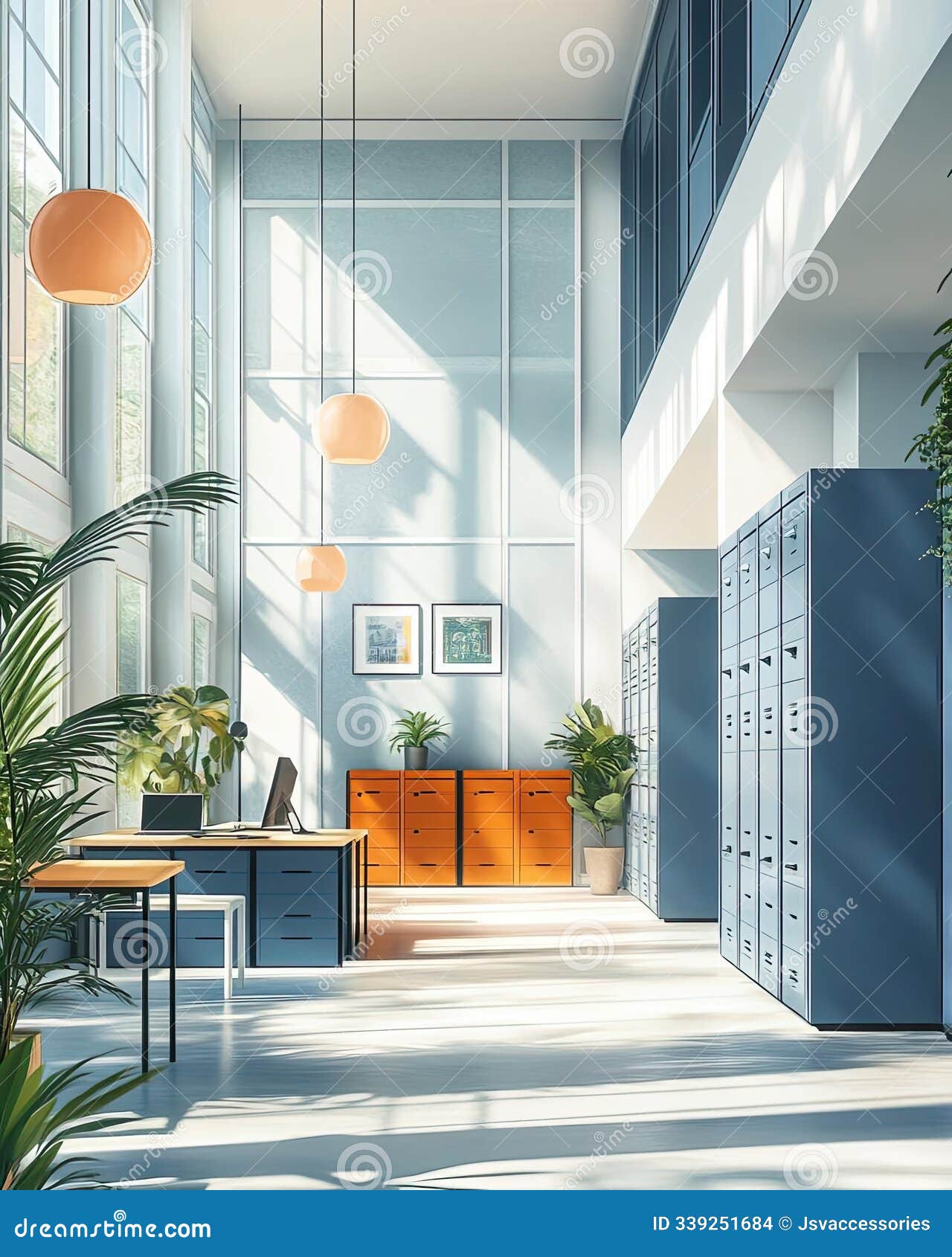 modern co-working space featuring stylish travel lockers for secure storage and convenience
