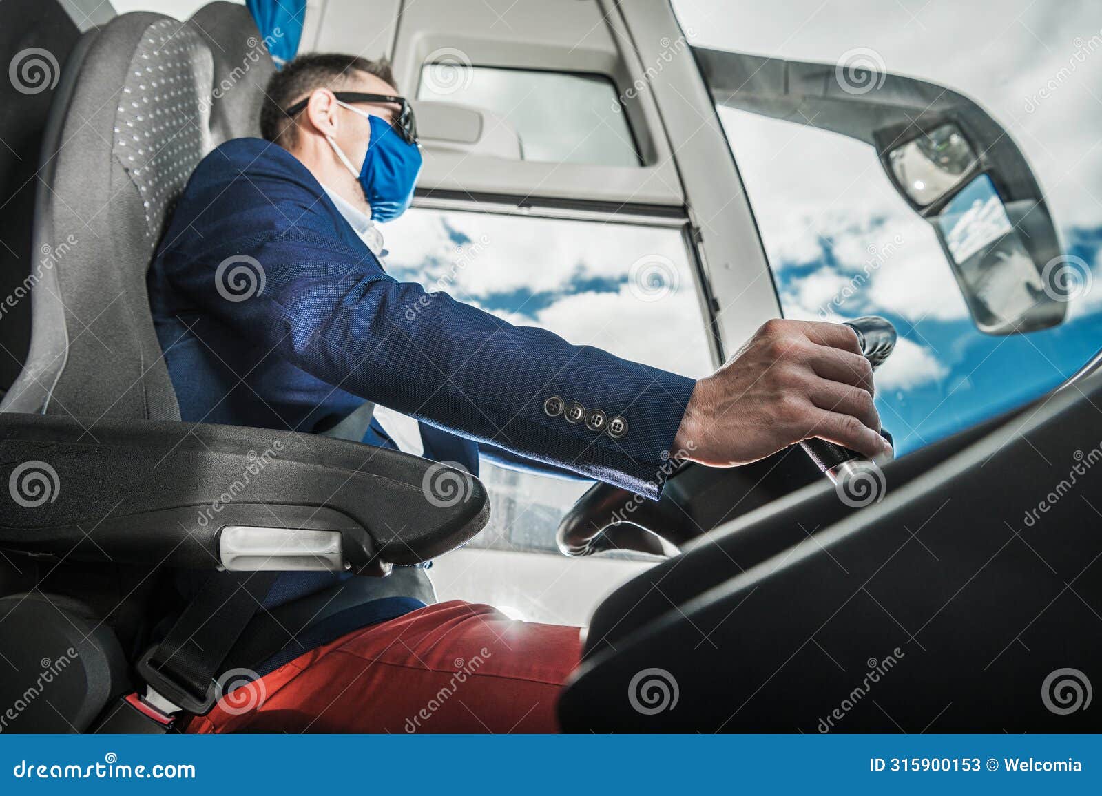 modern coach bus caucasian driver