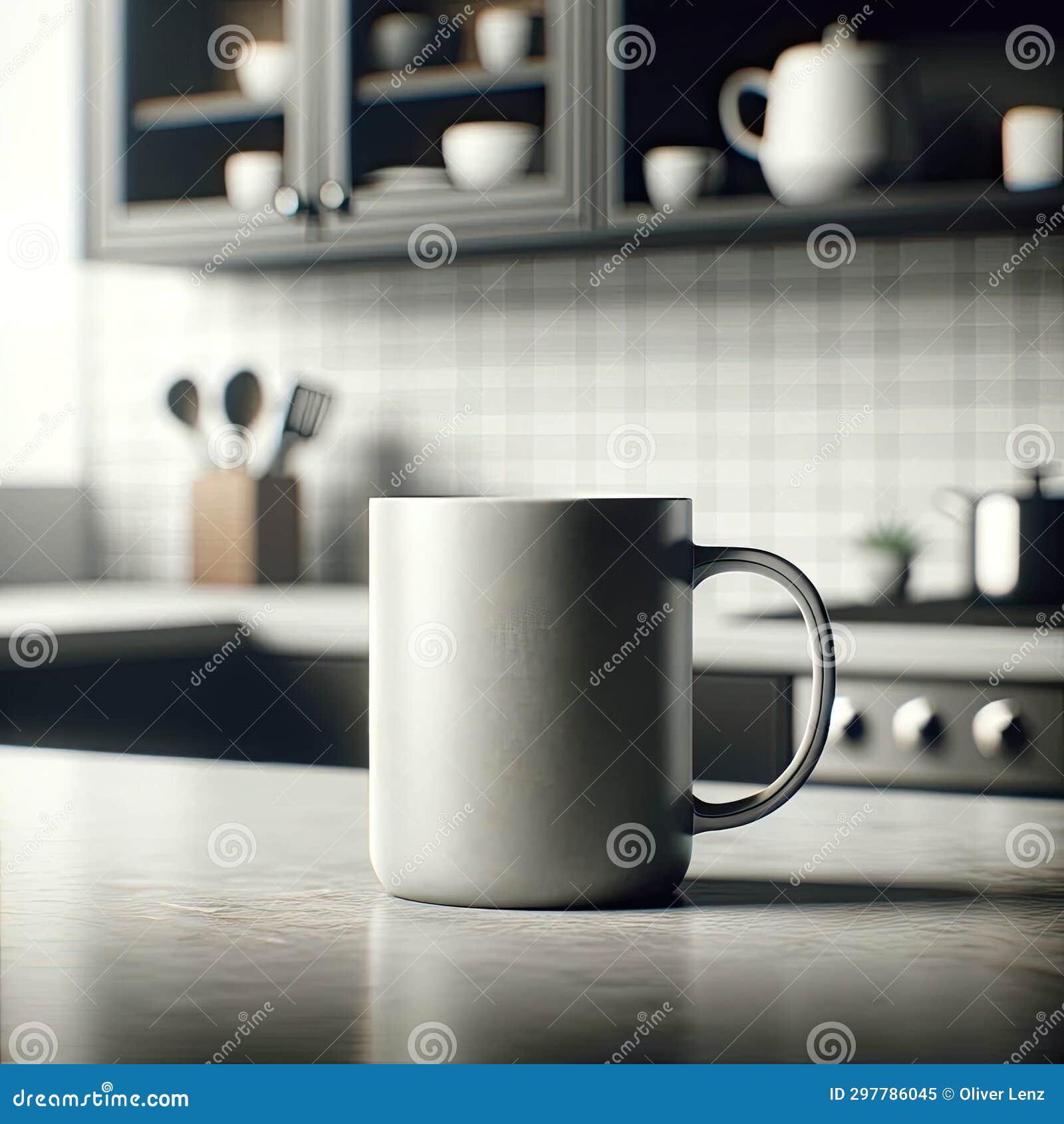 Modern Coffee Mug, Elegant Kitchenware, AI Generated Stock Illustration