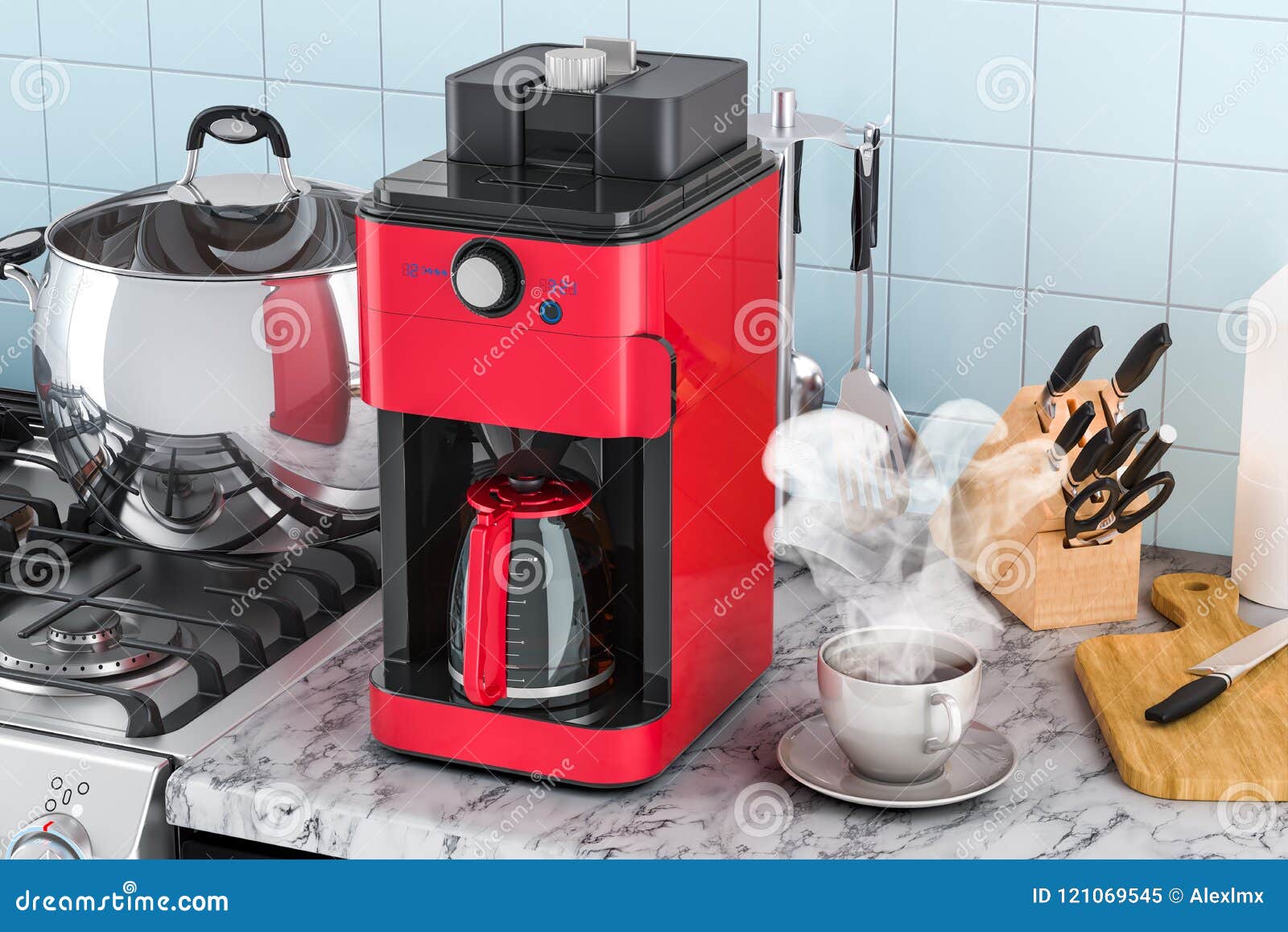 Modern Coffeemaker or Coffee Machine on the Kitchen Table. 3D Re Stock