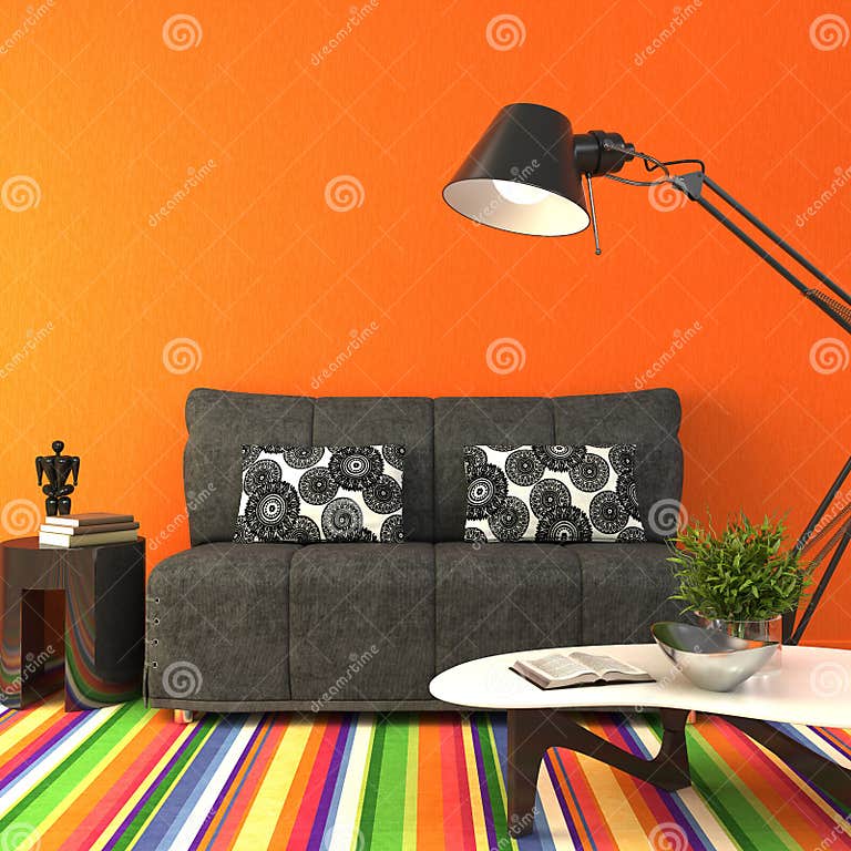 Modern Colorful Living-room. Stock Illustration - Illustration of home ...