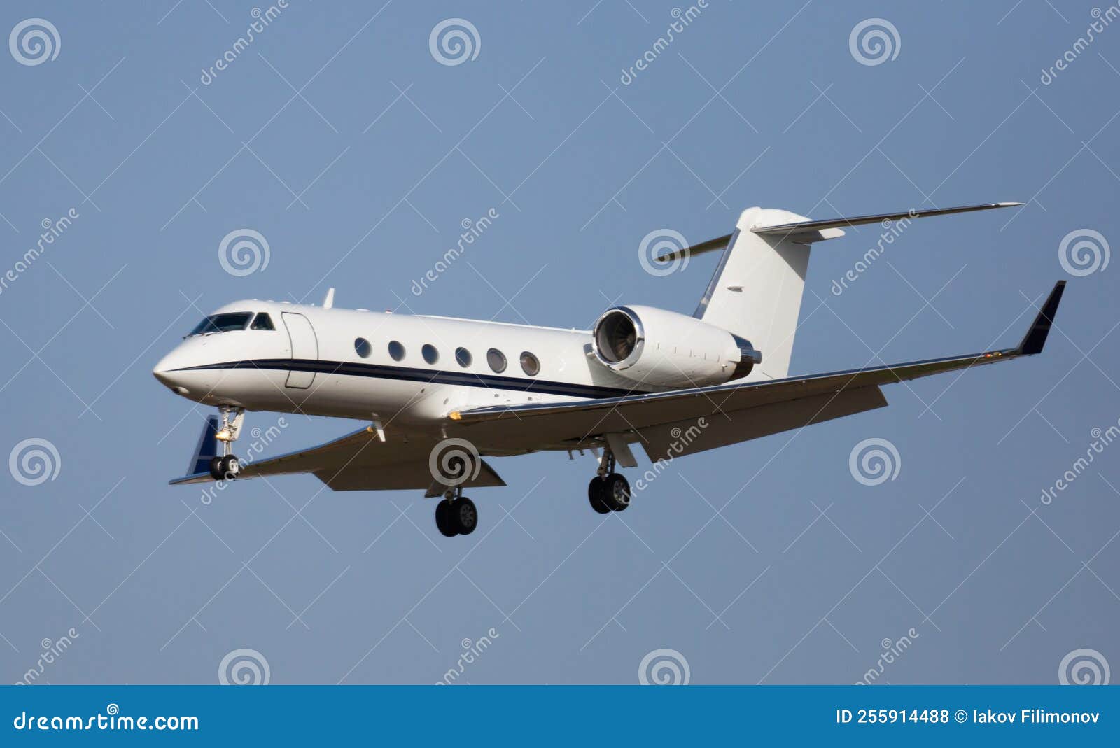 Private Jet Approaching Landing Stock Photo Image of space, white