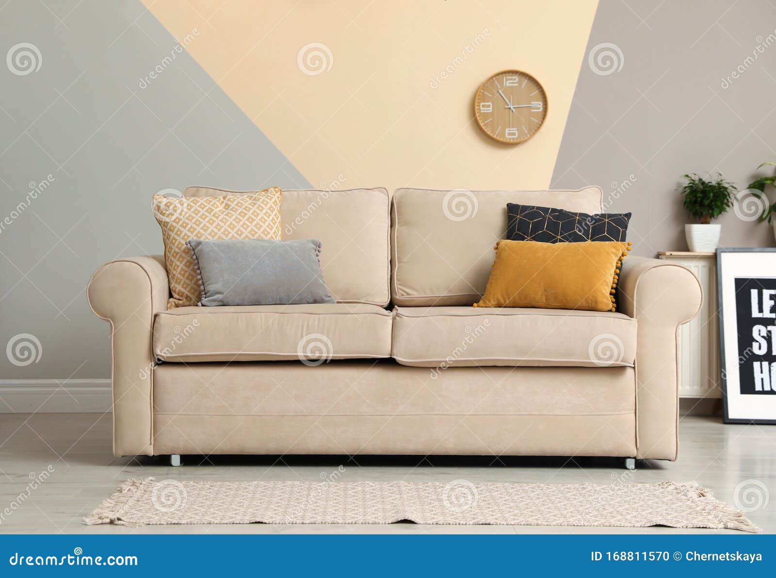 Modern Comfortable Sofa with Pillows. Stylish Room Interior Stock Photo Image of comfy