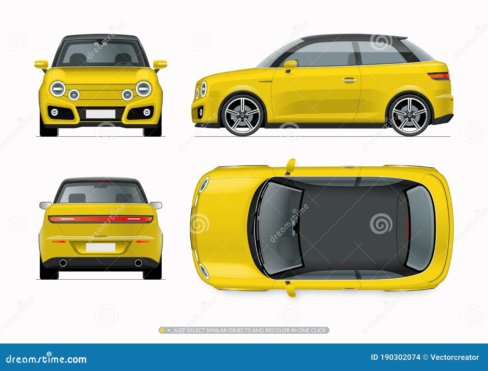 Modern Compact City Car Mockup. Stock Vector - Illustration of sharing, hood: 190302074