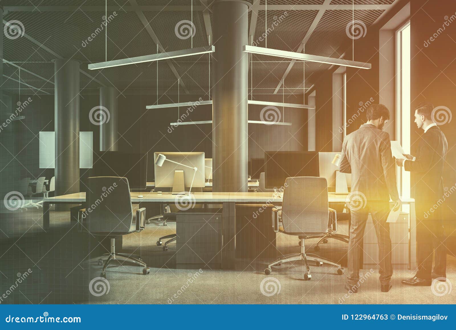 Industrial Style Brown Office Interior Businessmen Stock Image