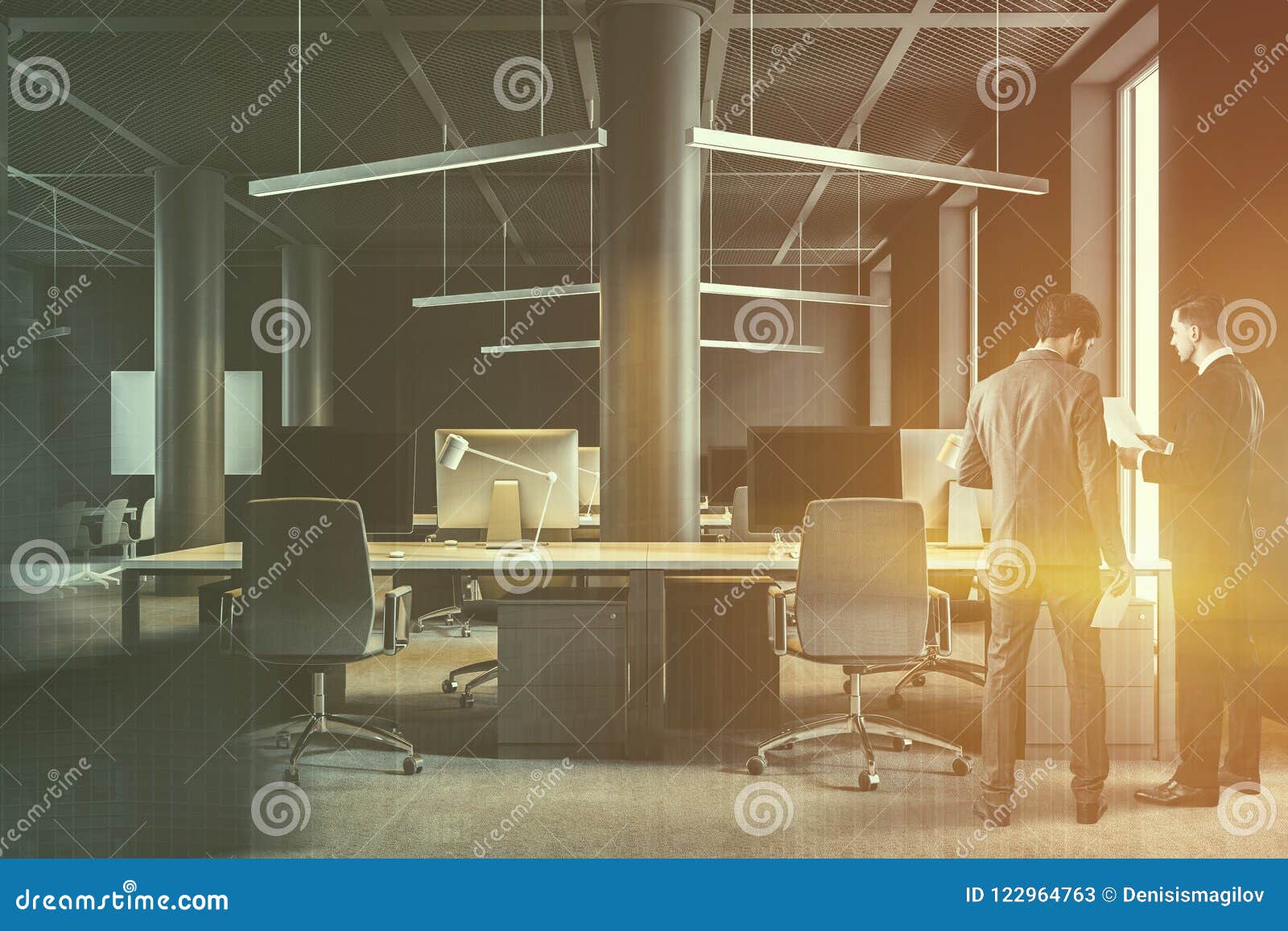 Industrial Style Brown Office Interior Businessmen Stock Image
