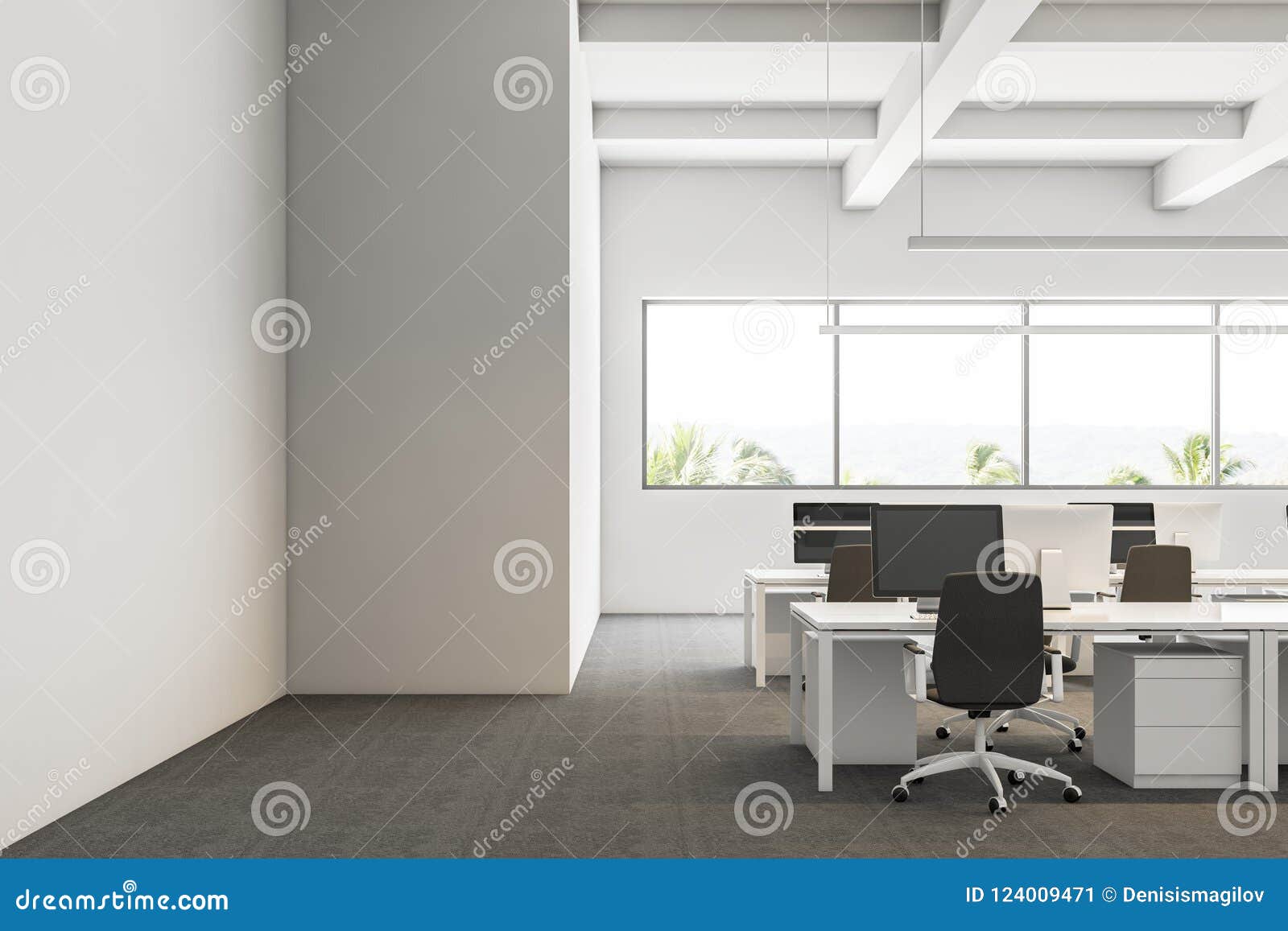 Front View Of A Tropic Startup Interior Design Stock