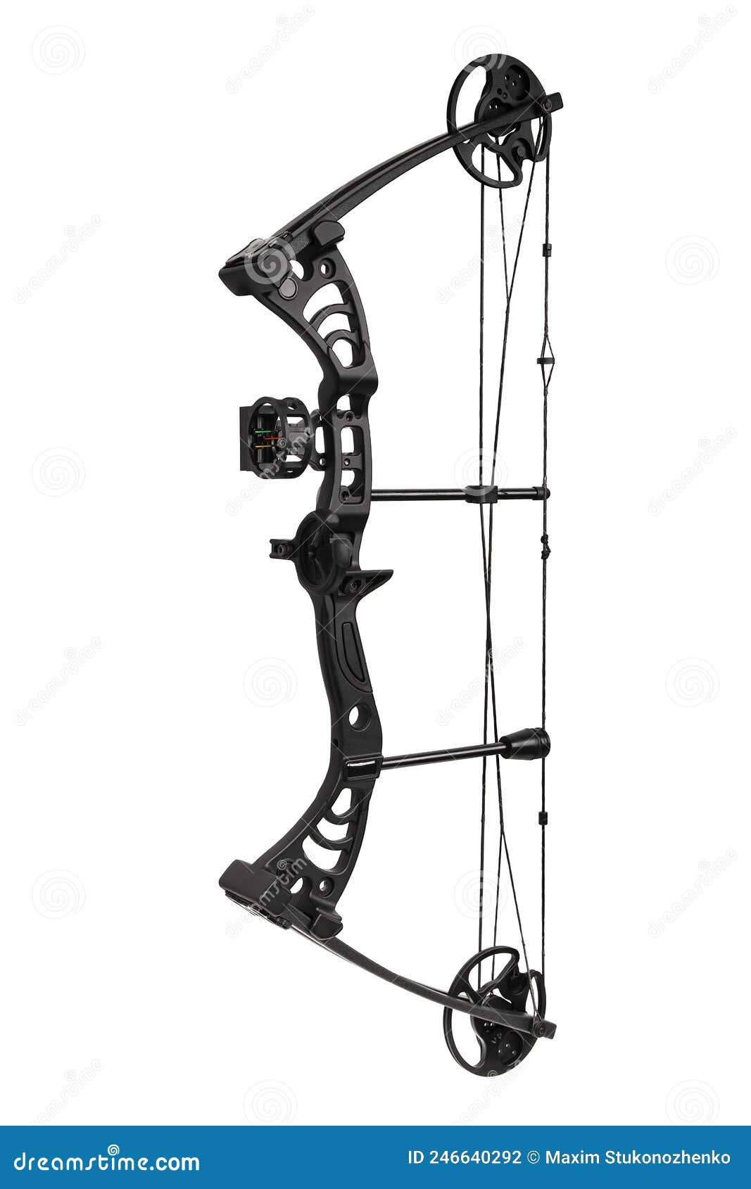 Modern, Compound Hunting Bow and Arrows Isolated on White Stock Photo