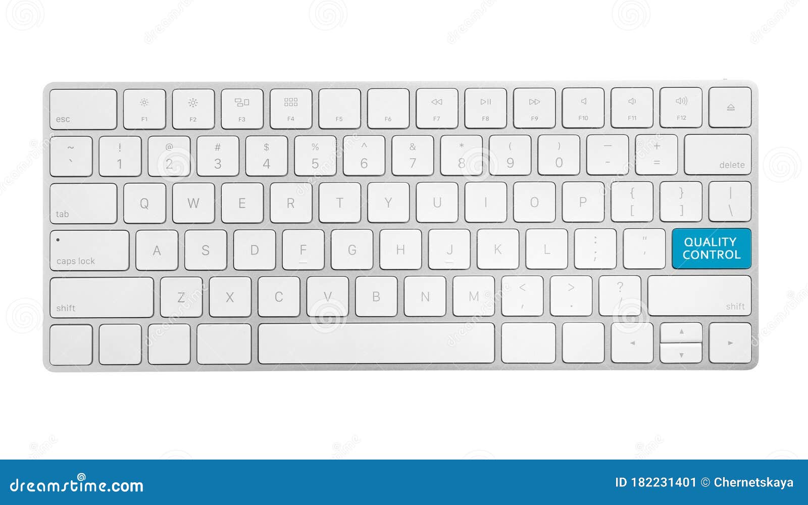 Modern Computer Keyboard and Quality Control Button Isolated on White