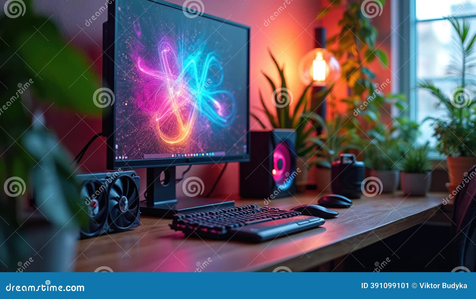 Modern Computer Setup with Powerful GPUs, Ideal for Crypto Mining, Gaming.  Features Cozy Home Office with Green Plants, Creating Stock Illustration -  Illustration of blockchain, network: 391099101