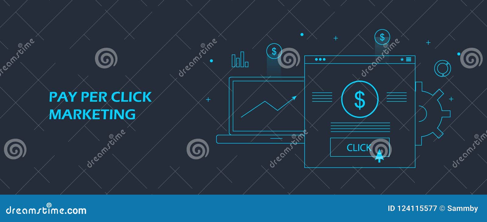 pay per click marketing, search engine advertising campaign ppc concept. flat   banner.