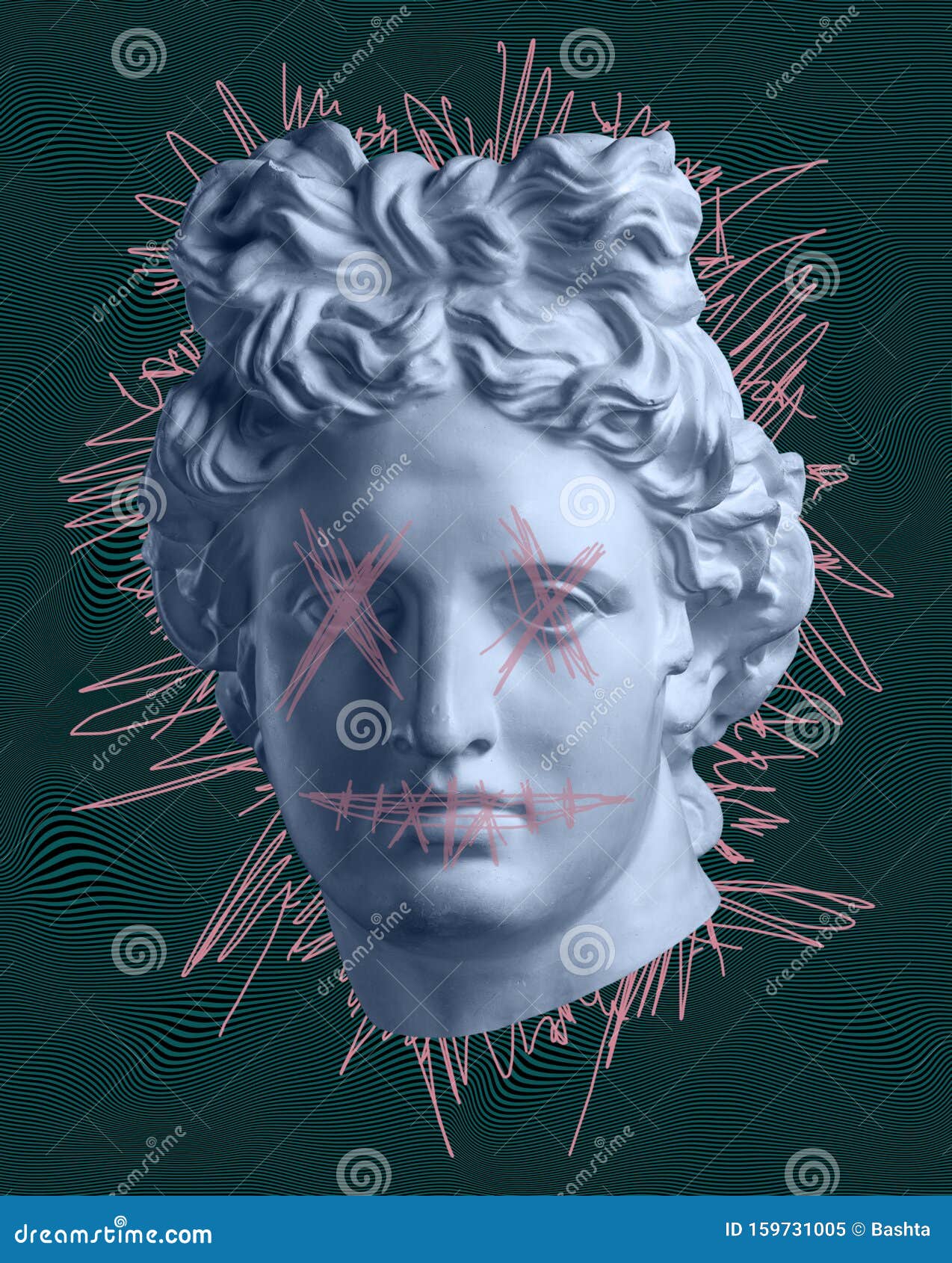 Modern Conceptual Art Poster with Ancient Statue of Bust of Apollo ...