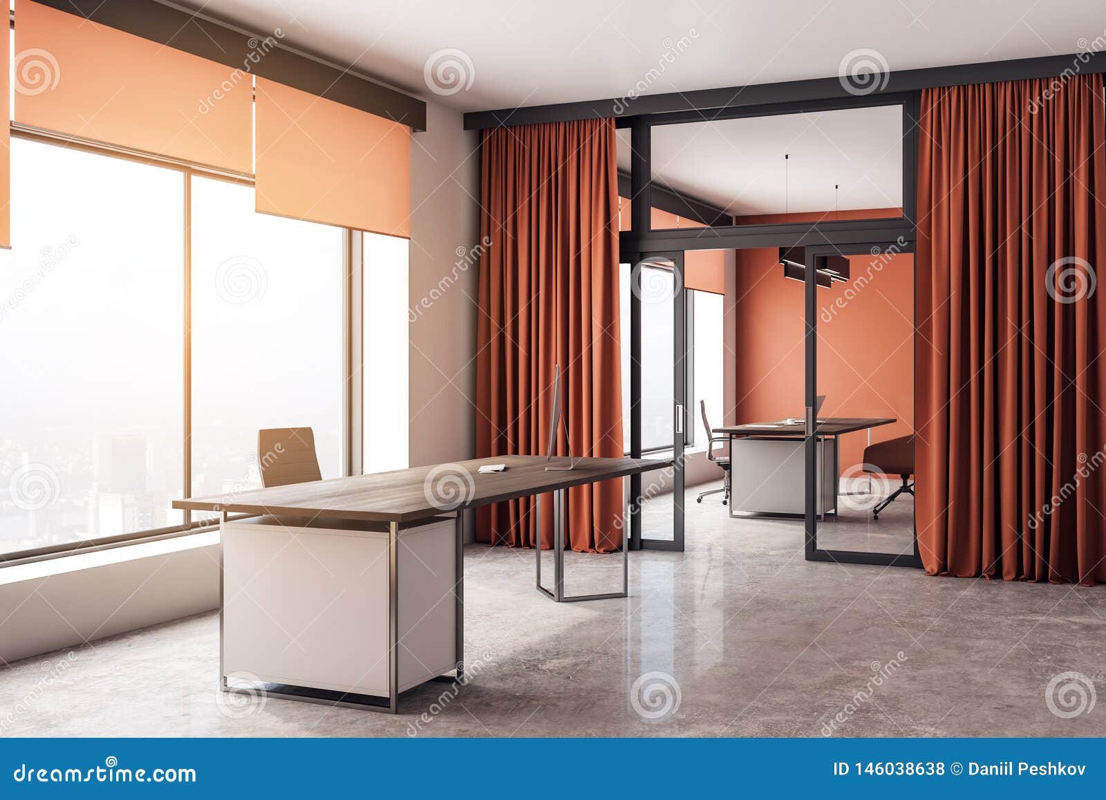 Modern Concrete Office Interior Stock Photo - Image of bright