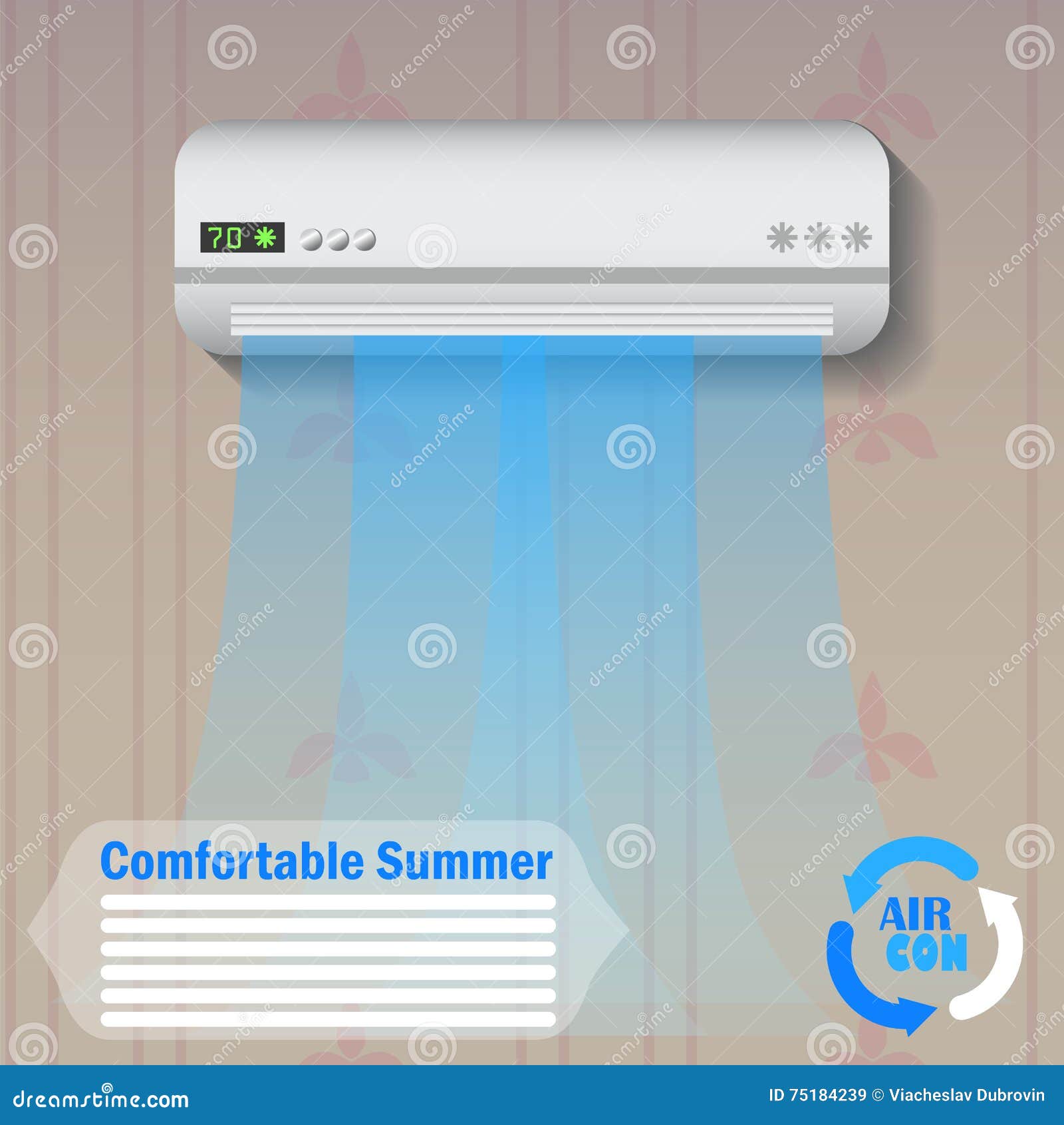 Modern Conditioner with Cold Air Flow at Home Vector Illustration