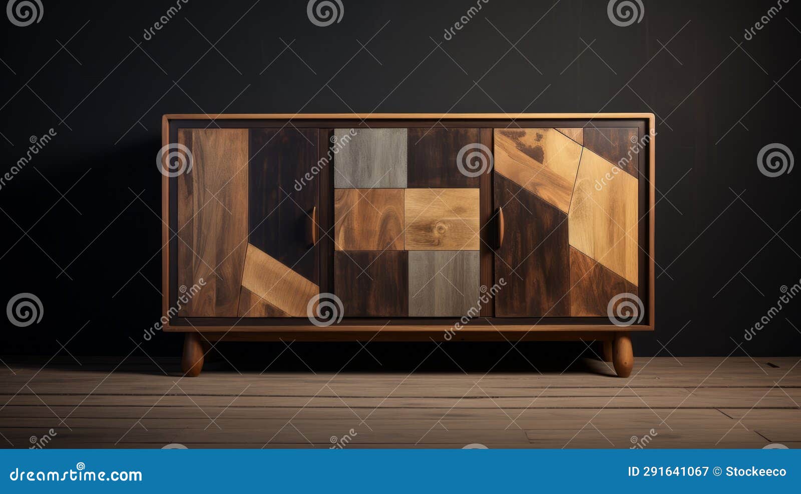 modern dark wood cabinet with geometric patterns