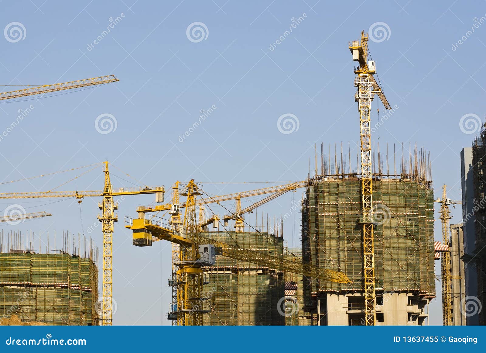 Modern Construction Site Under Blue Sky Stock Image Image of hoisting