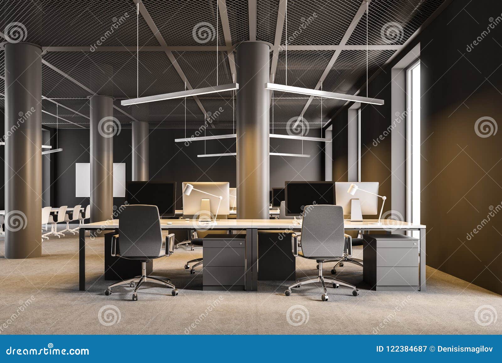 Industrial Style Brown Office Interior Stock Illustration