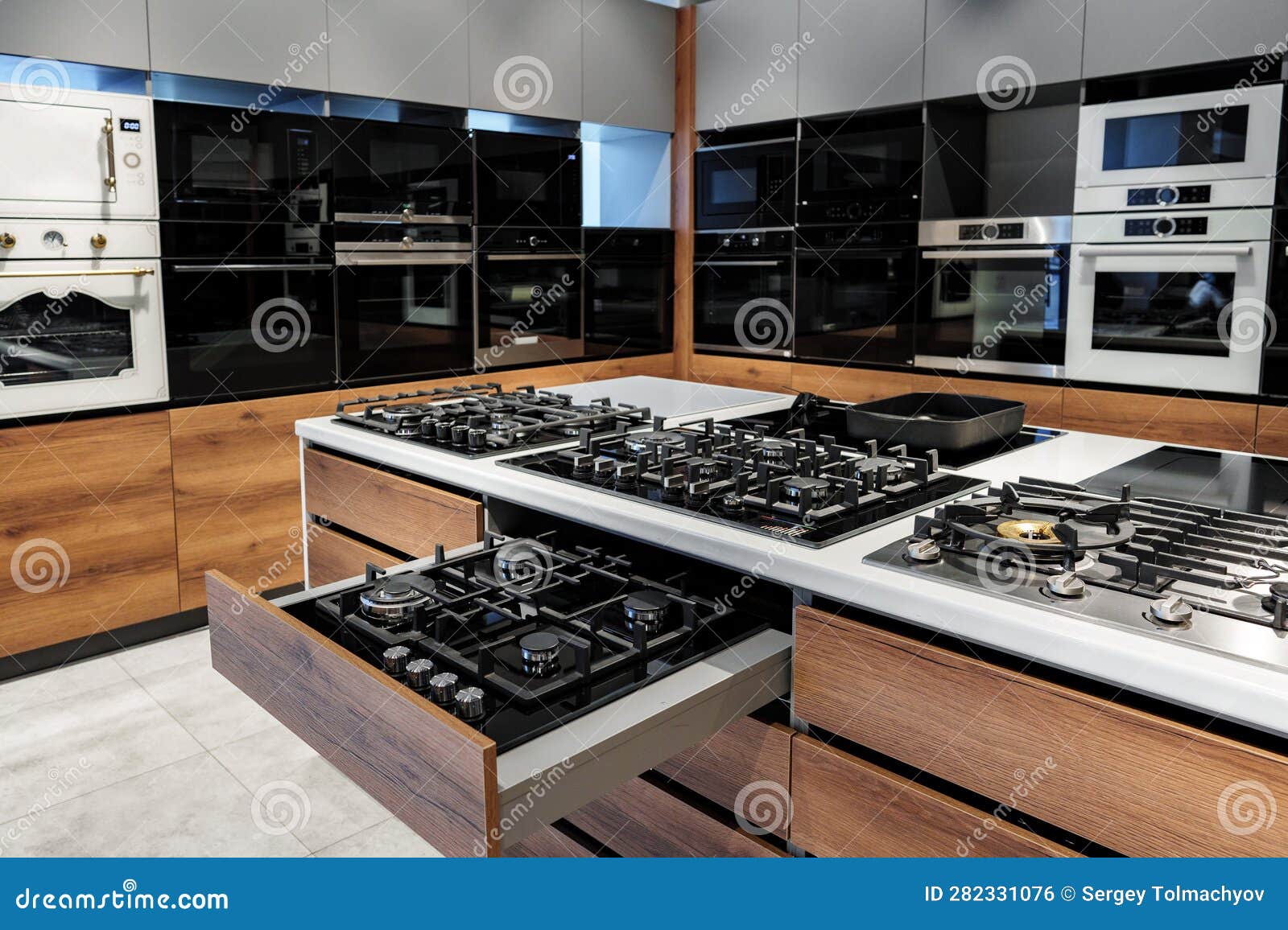 Modern Cooking Stoves on Display in the Store Close Up Stock Photo