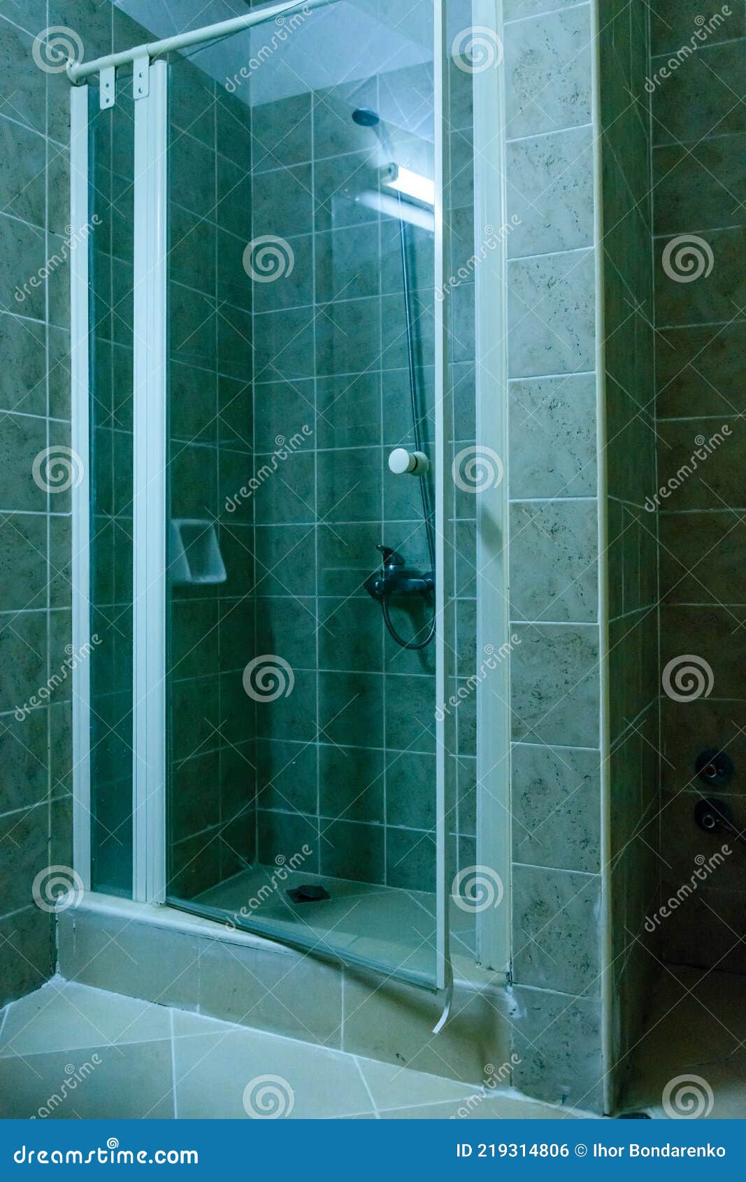 Modern Corner Shower Cabin in the Bathroom Stock Photo Image of