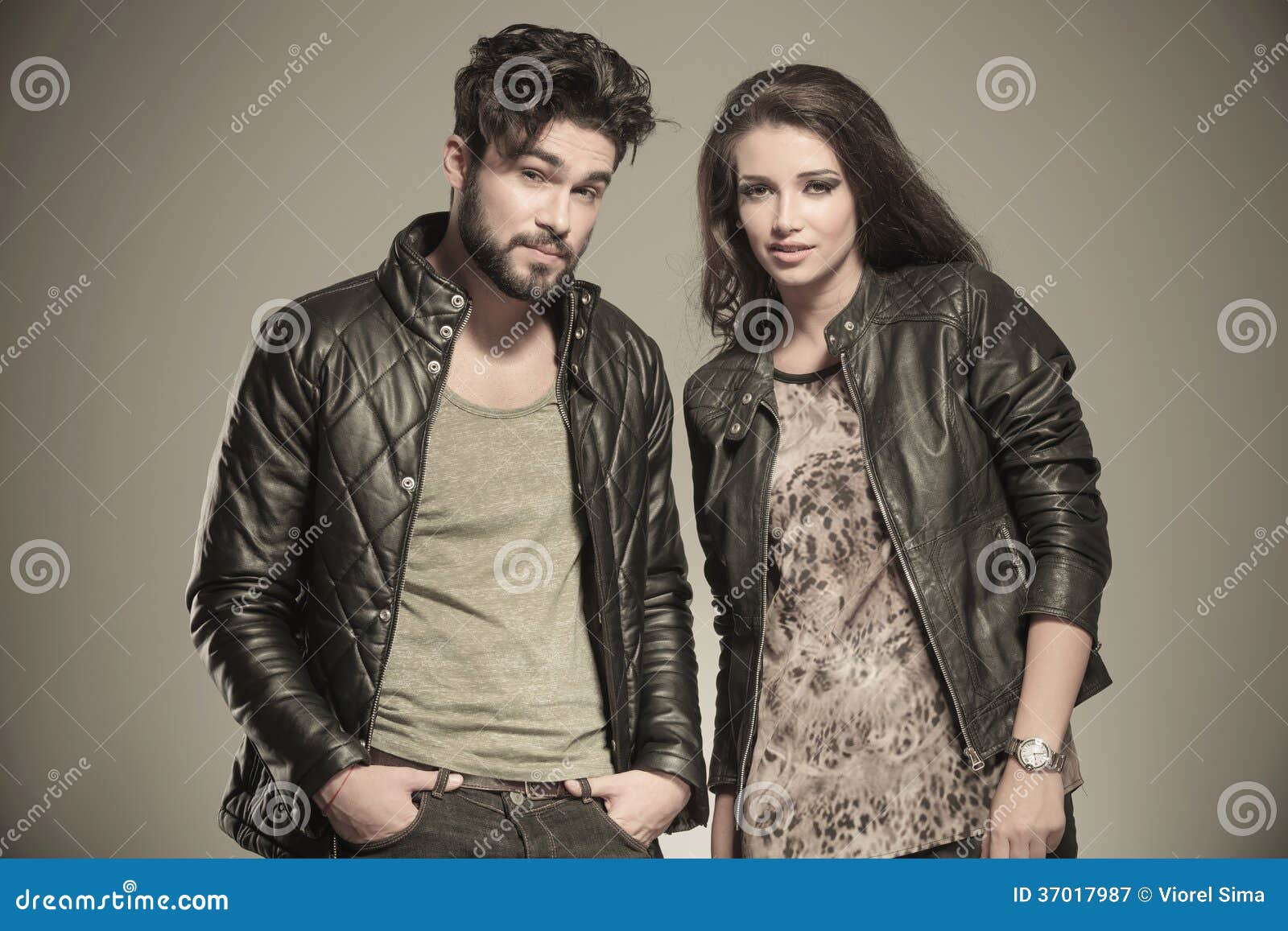 Rock and Roll Couple in Leather Clothes Standing Together Stock Image -  Image of length, male: 68245143