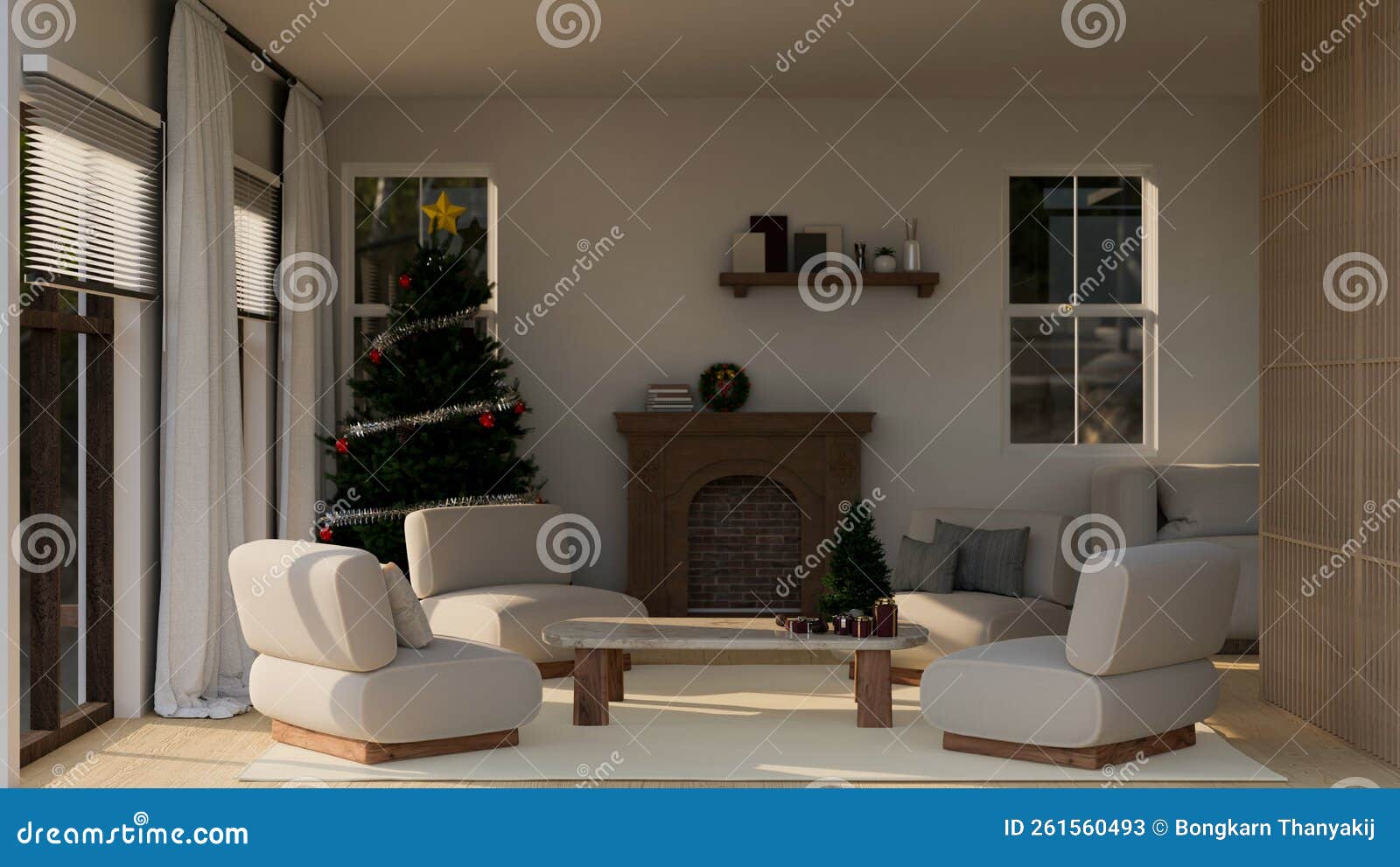 Modern and Cozy Home Living Room with Christmas Decoration ...
