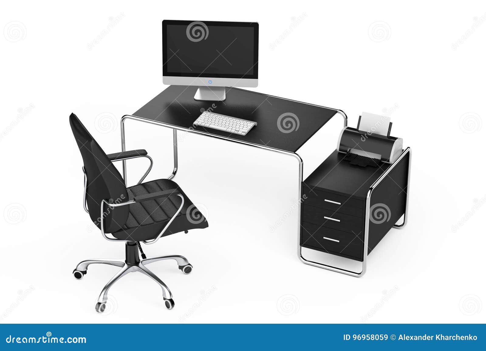 Modern Creative Workspace. Computer is on Office Table with Black