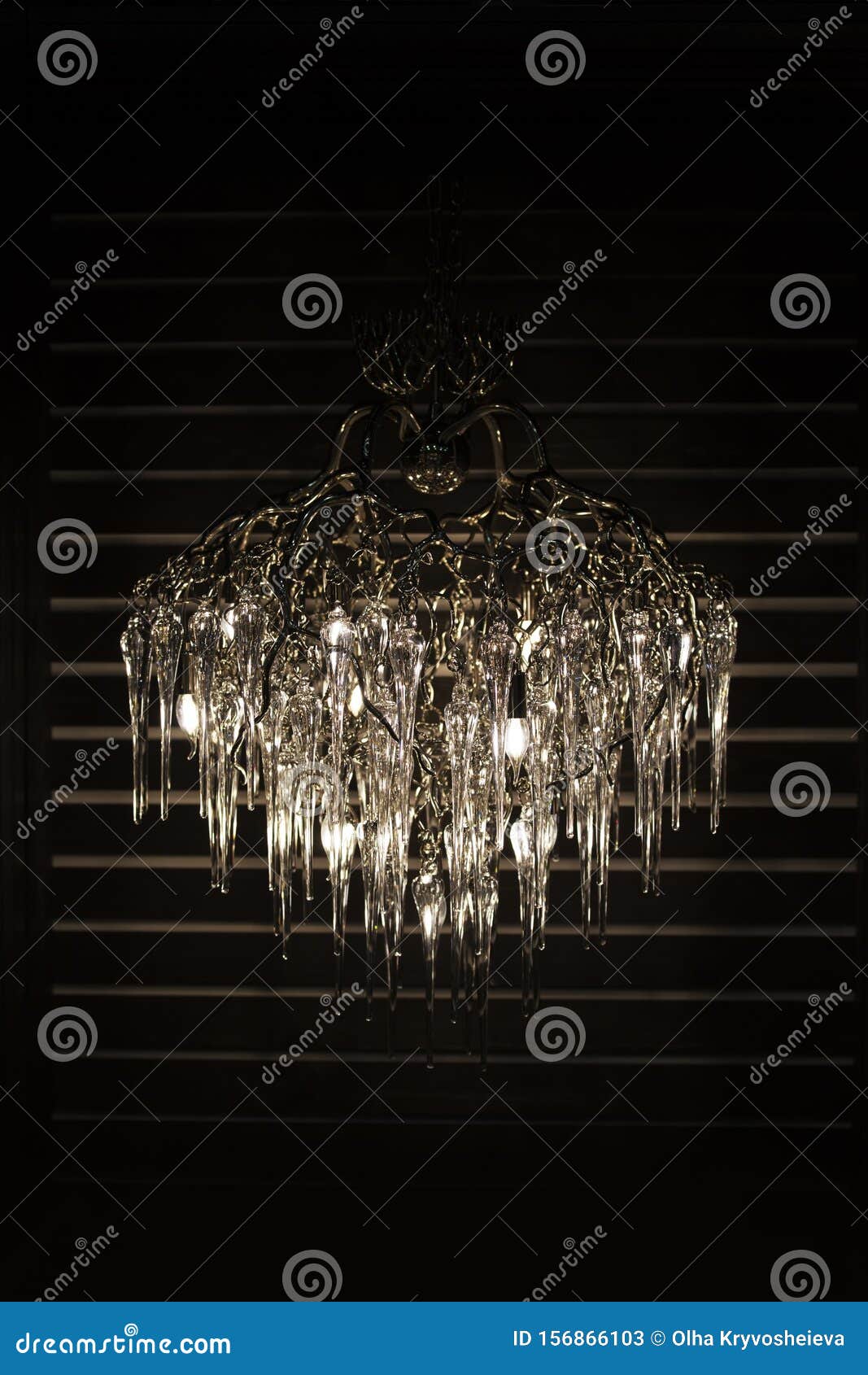 Modern Crystal Pendant Chandelier, on a Black Background Isolate Stock