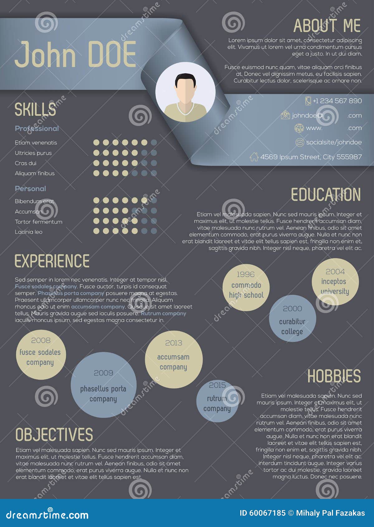 Modern Cv Resume Template with Ribbon Header Stock Illustration