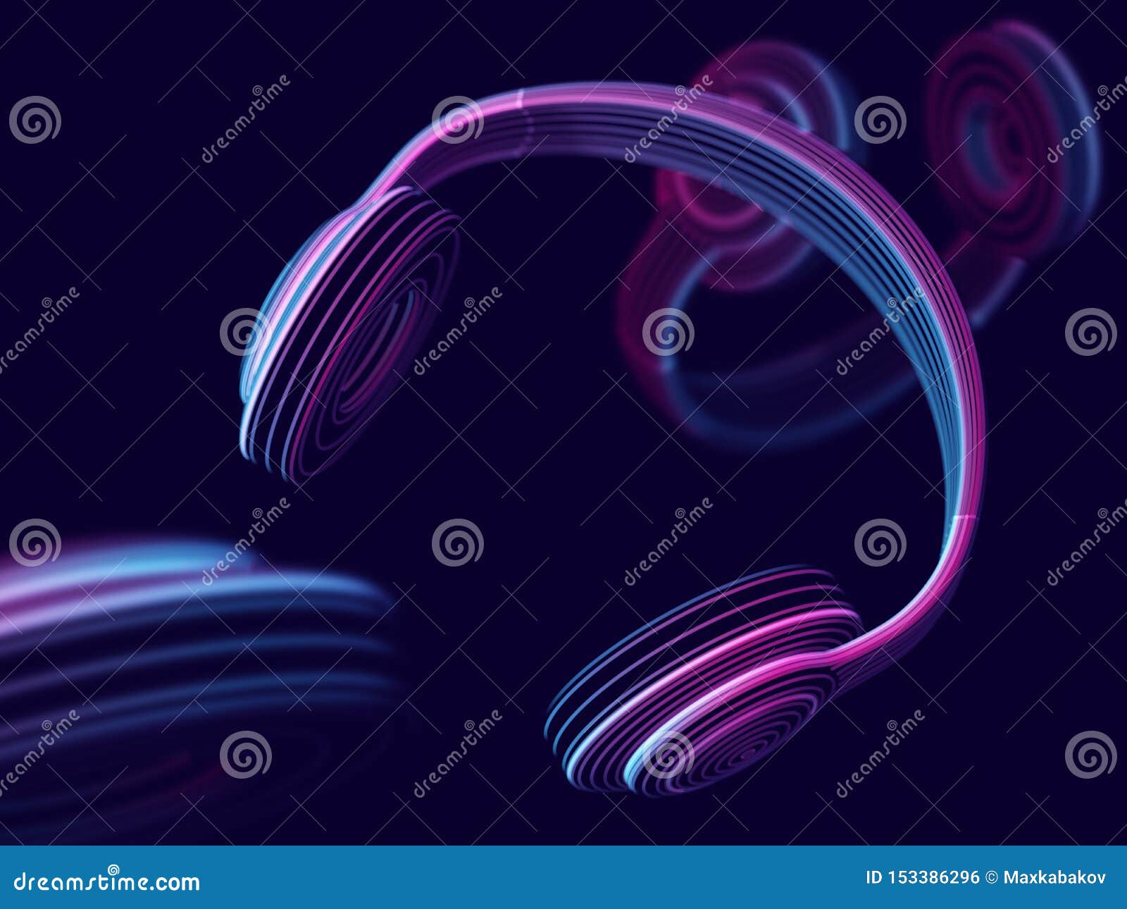 Modern 3D Headphones On Dark Background. Abstract Visualization Of