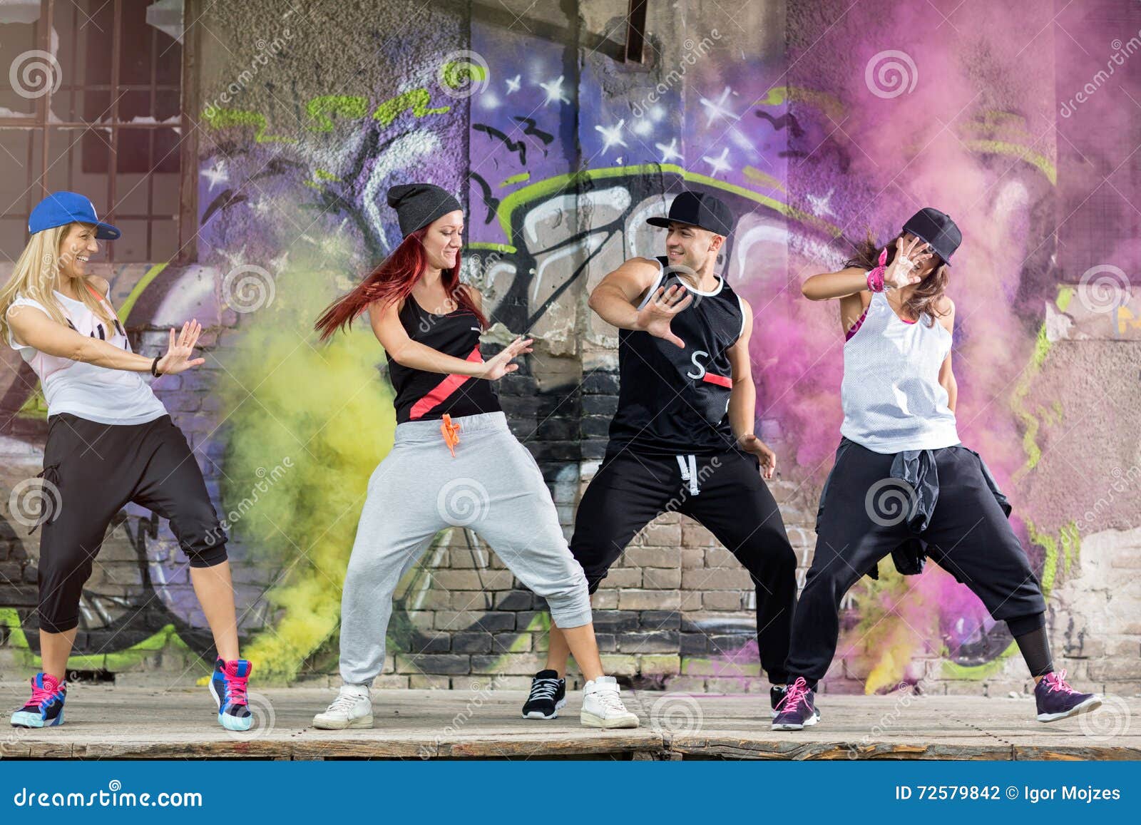 Modern Dancing Group Exercises Body Jam Outside Stock Photo Image of