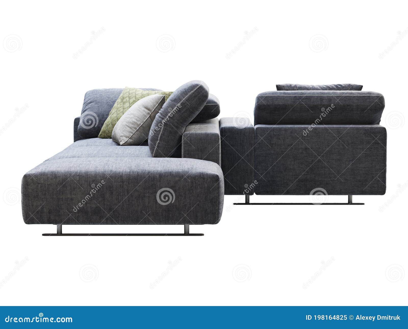 Modern Dark Blue Modular Fabric Sofa with Adjustable Backrest. 3d
