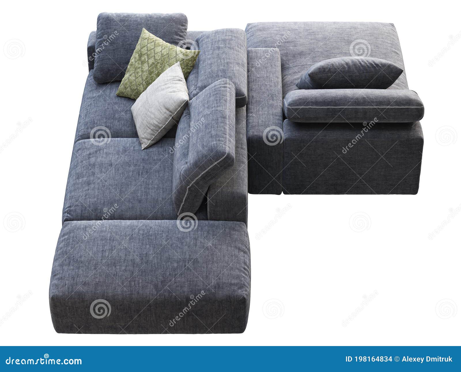 Modern Dark Blue Modular Fabric Sofa with Adjustable Backrest. 3d