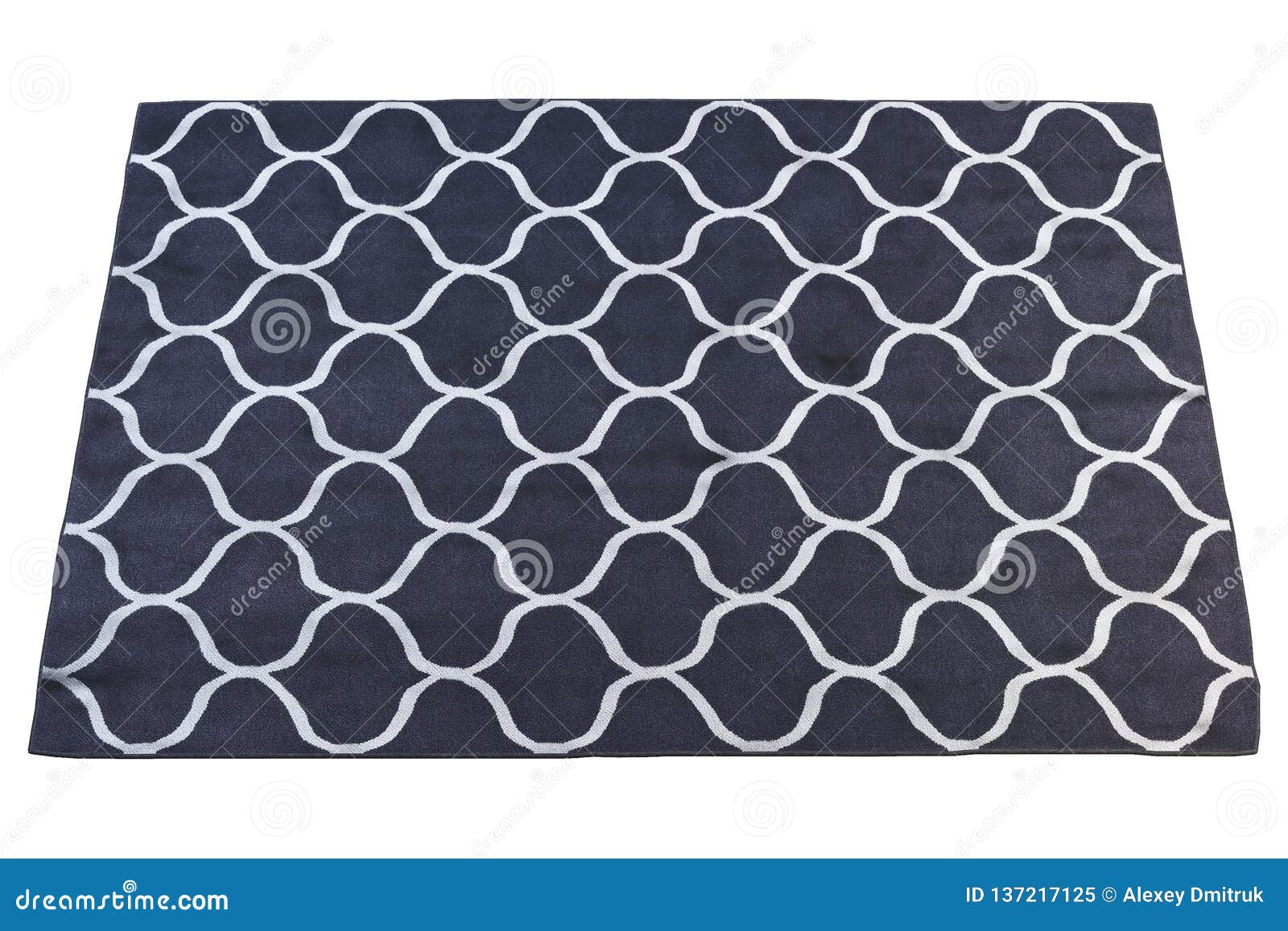Modern Dark Blue Rug with Gray Geometric Pattern. 3d Render Stock