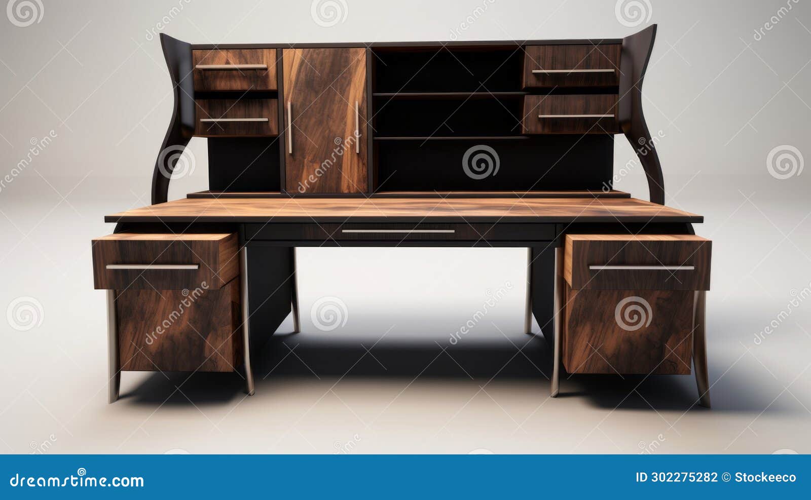 modern dark brown desk with drawers modeled in 3dsmax