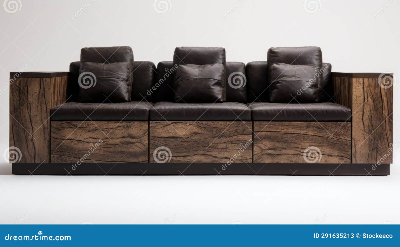 modern dark brown leather sofa with wood accents