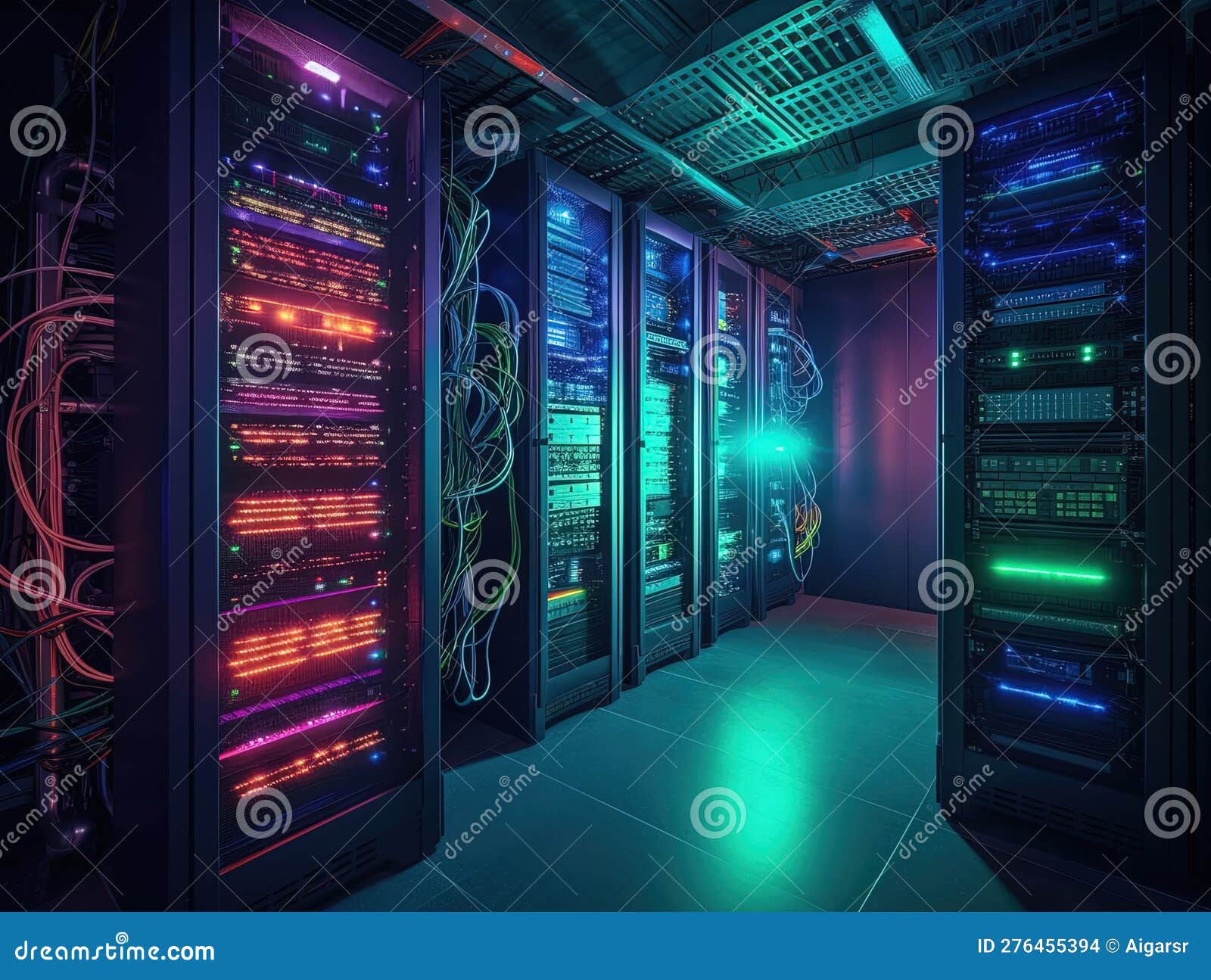 Modern Data Center With Servers And Neon Light Stock Photo modern-data-center-with-servers-and-neon-light-stock-photo