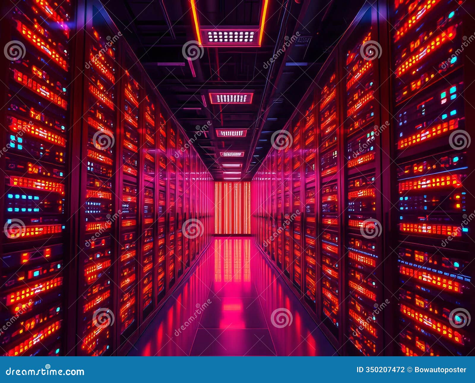 a modern data center sleek server racks blinking lights and precision engineering