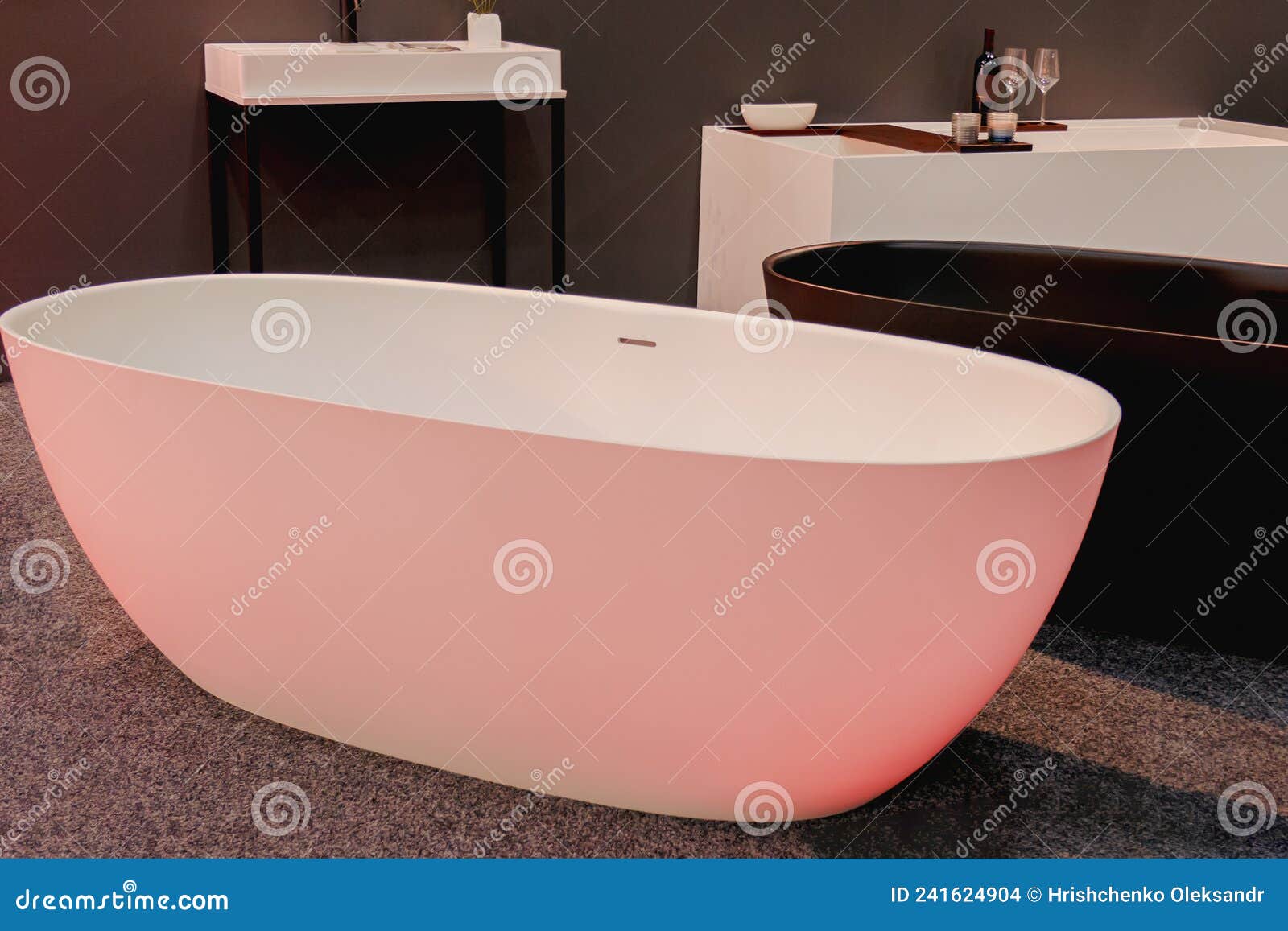 Modern Design Oval Bathtub Made of Composite Materials Stock Photo