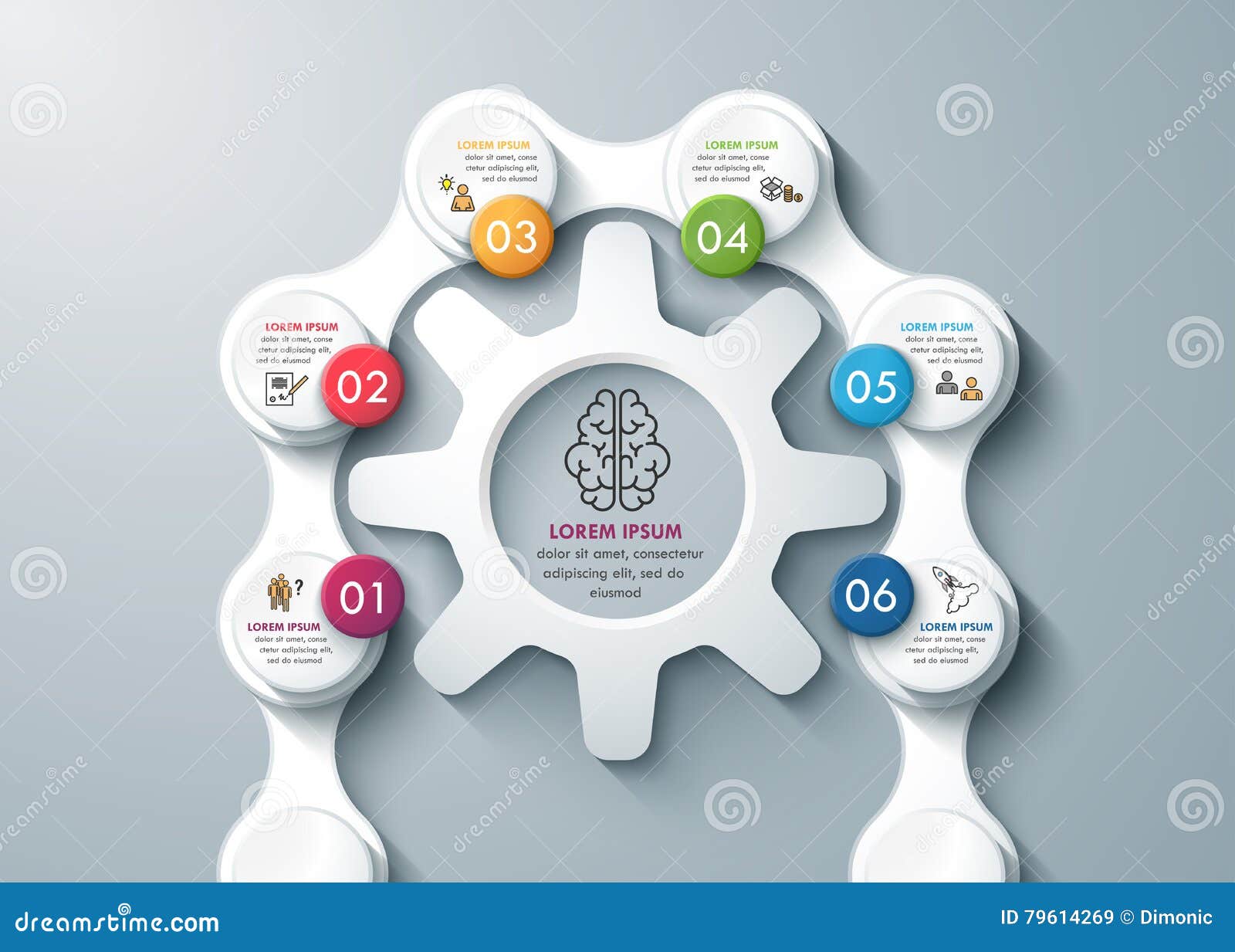 modern  thinking process whith gear wheels and chains business infographics