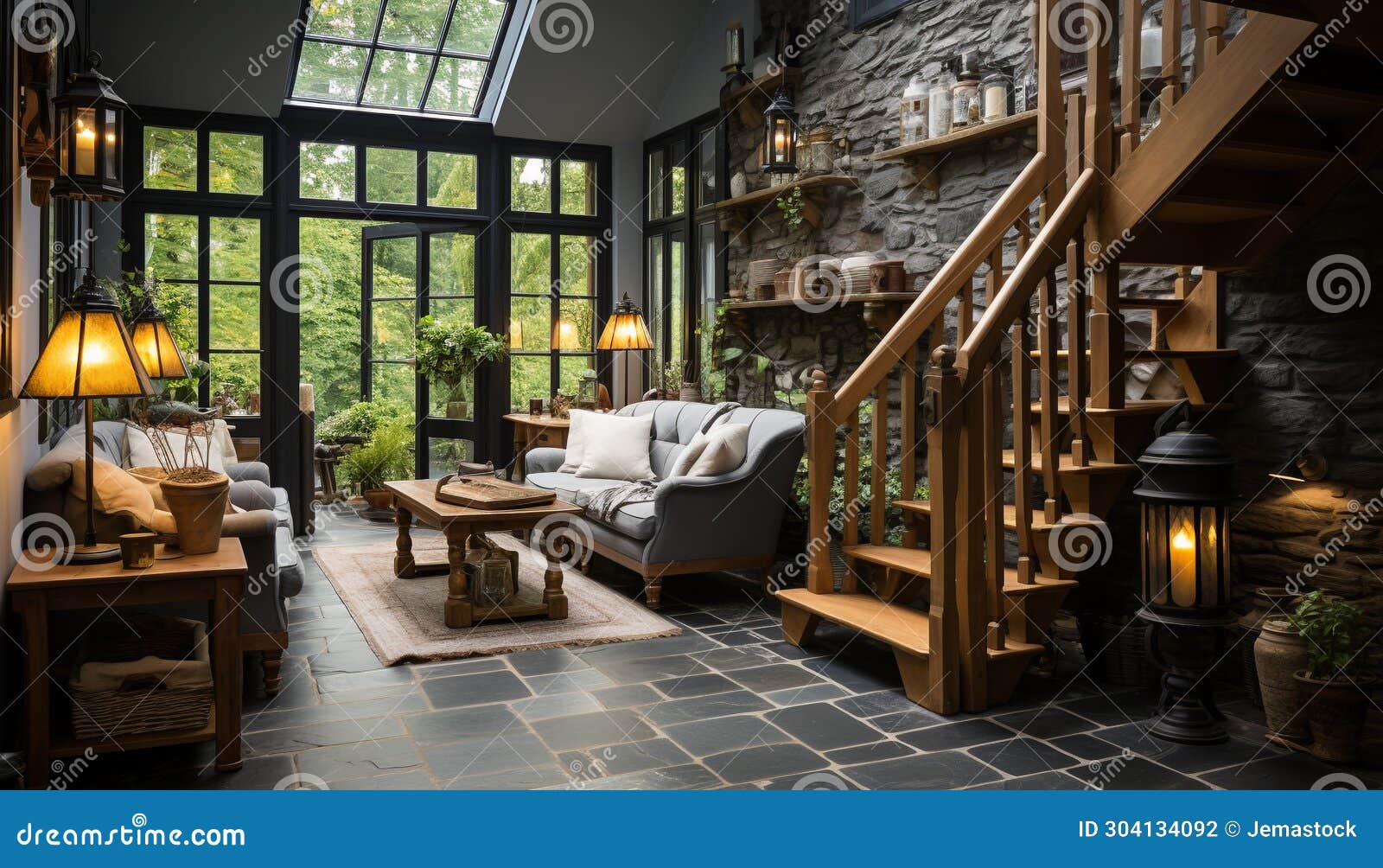 modern , wood table, luxury chair, comfortable sofa generated by ai