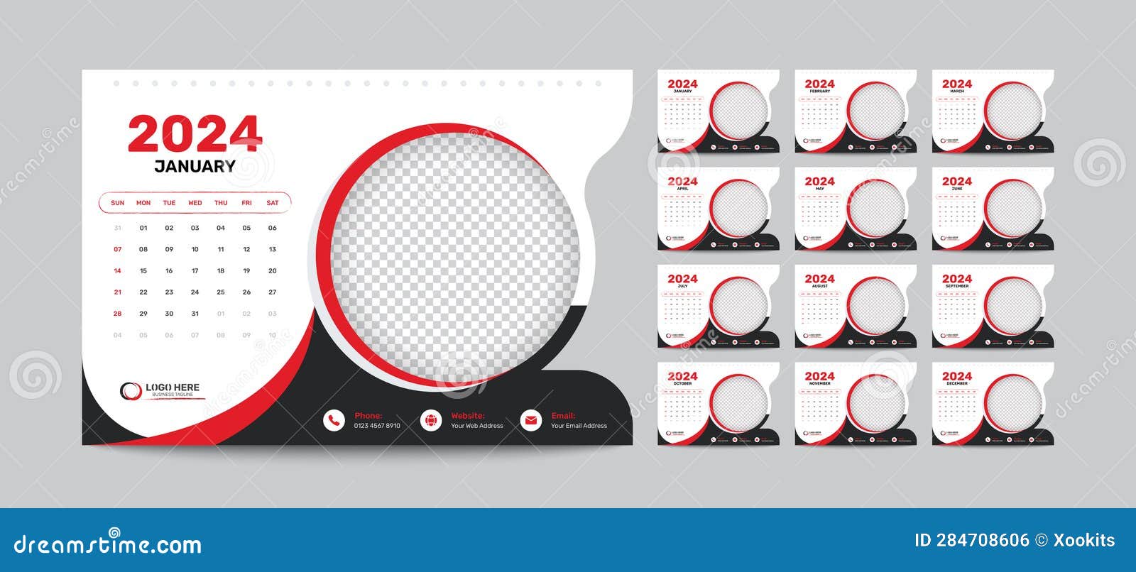 Modern Designed Abstract Desk Calendar Template for 2024 with Accurate